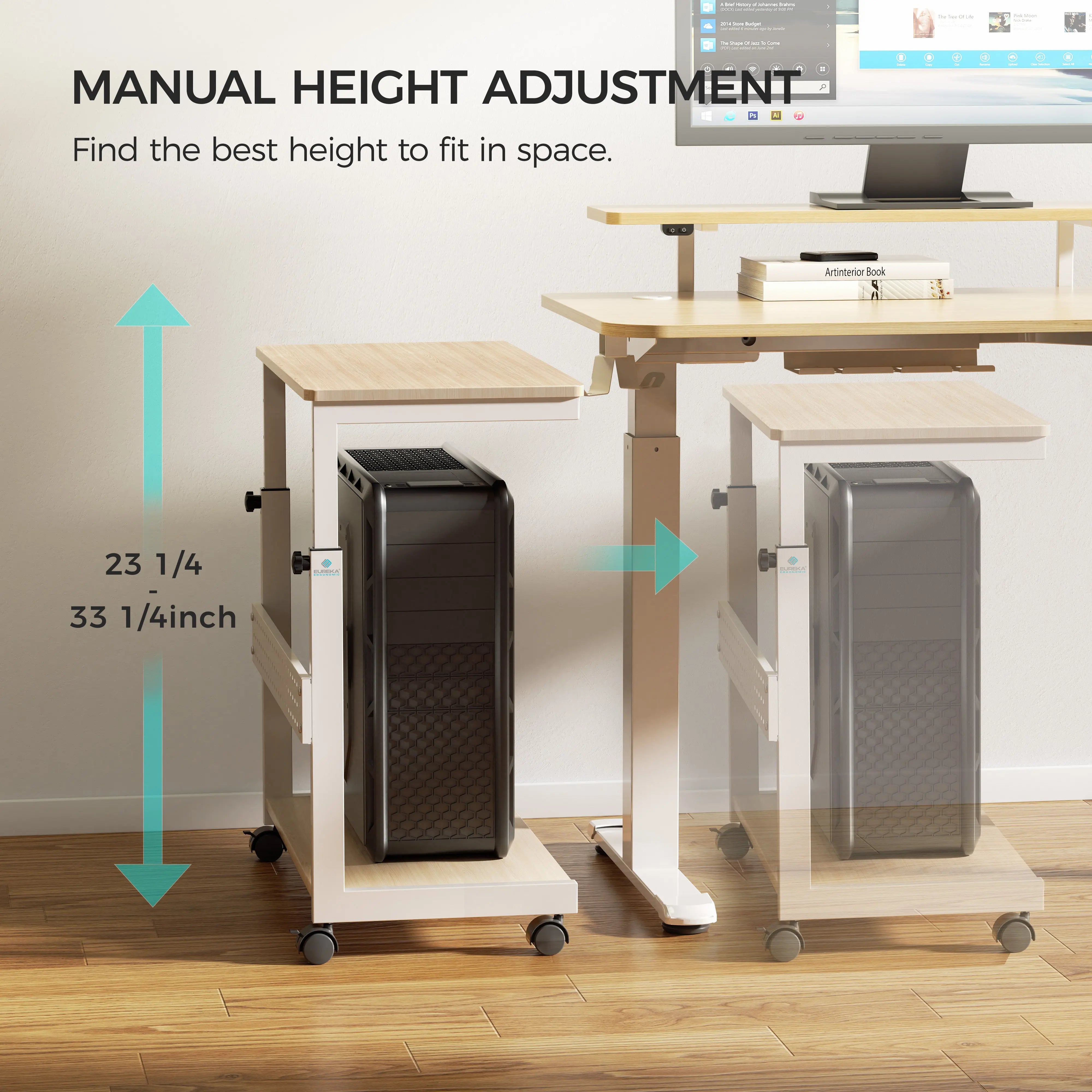 Eureka Ergonomic Mobile Cpu Cart With Manual Height Adjustment, Black Pc Tower, Adjustable Height.