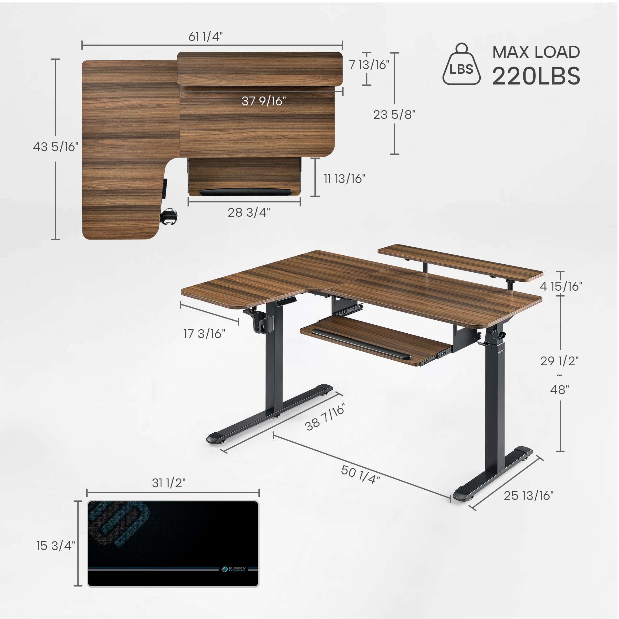 L-Shaped Standing Desk with Accessories Set (60"x23")