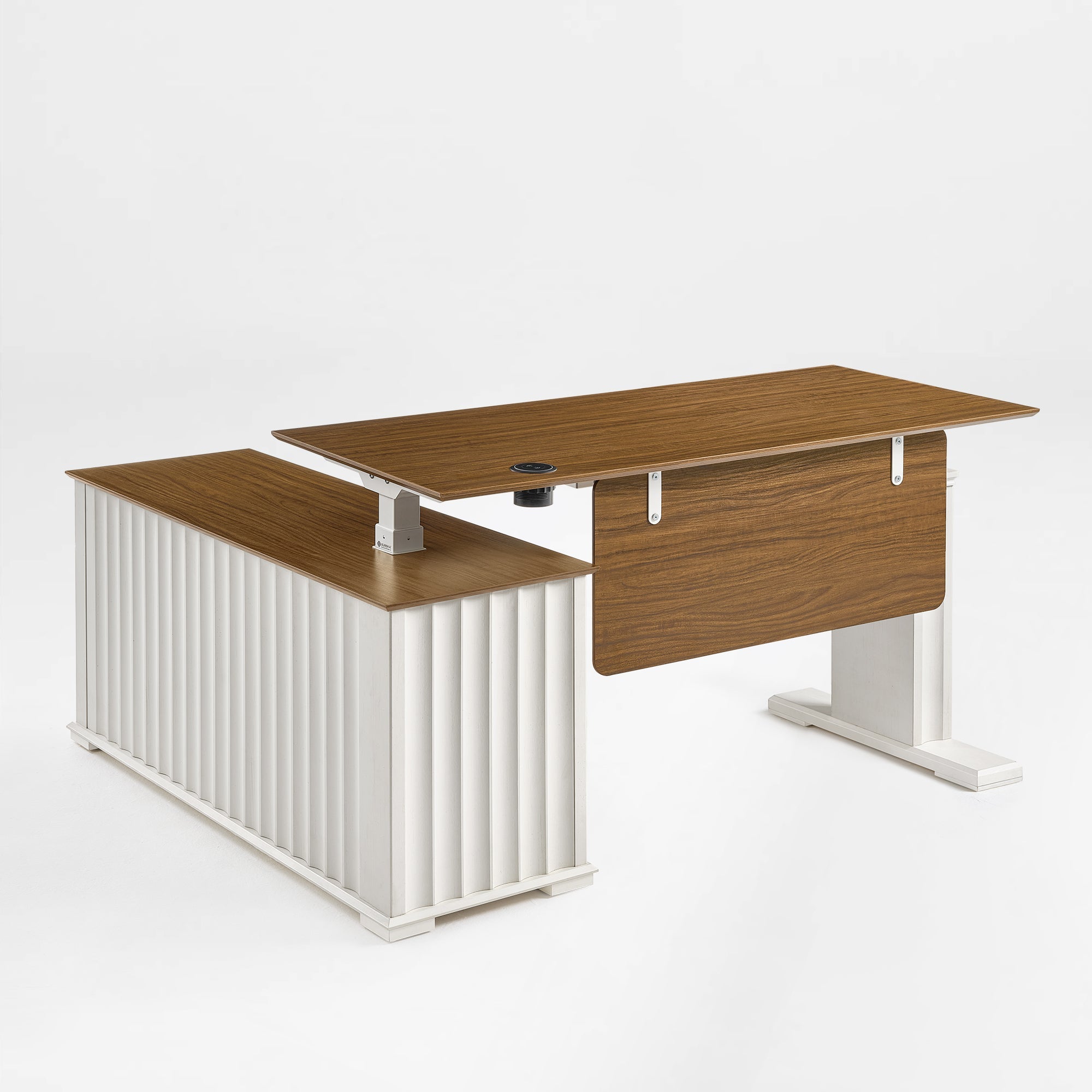 Eureka Ergonomic Ark ES Executive Desk Back View at 45 Degrees with Wood Veneer Privacy Panel.