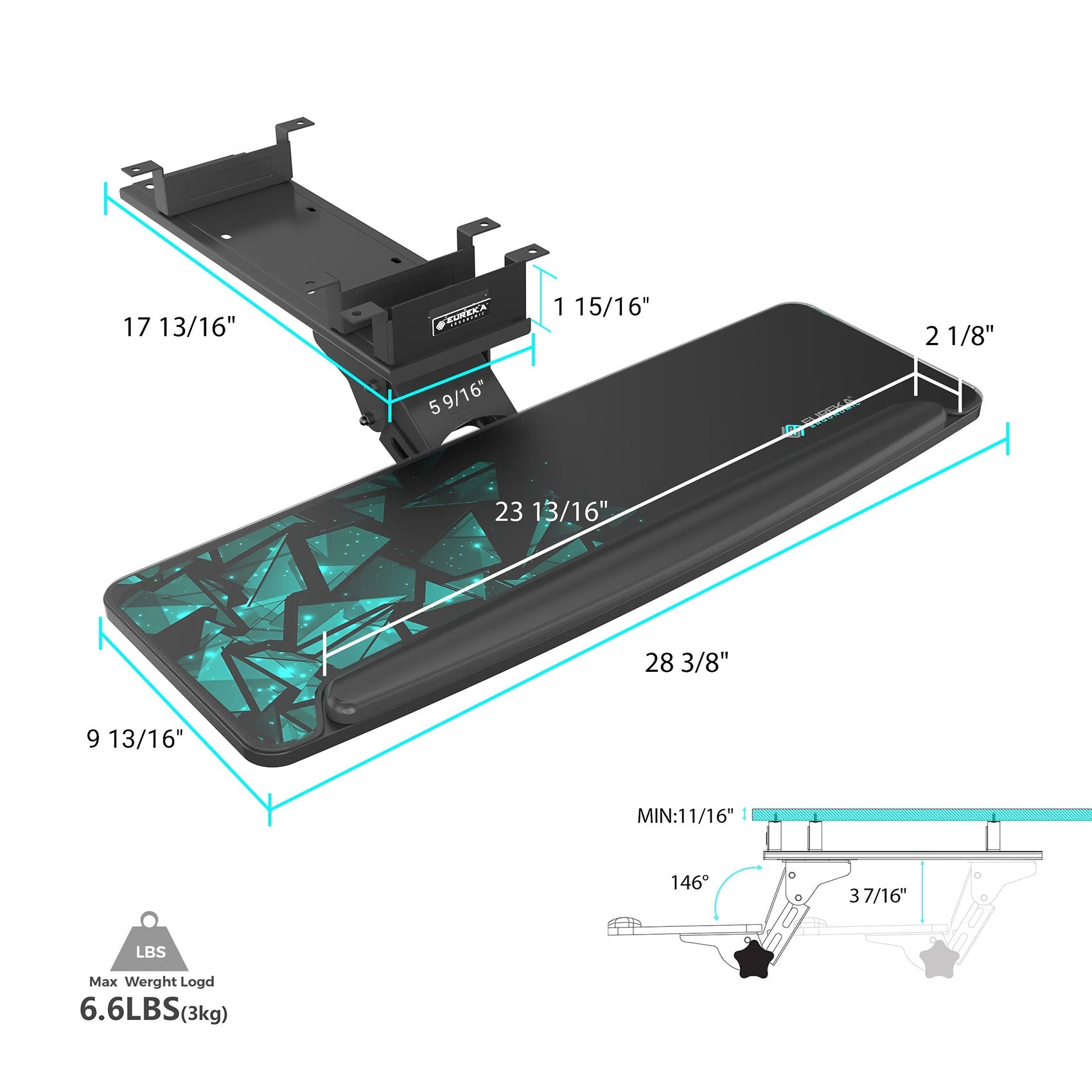 Eureka Ergonomic Adjustable Keyboard Tray With Measurements. Ergonomic Design for Office Or Gaming Setup.