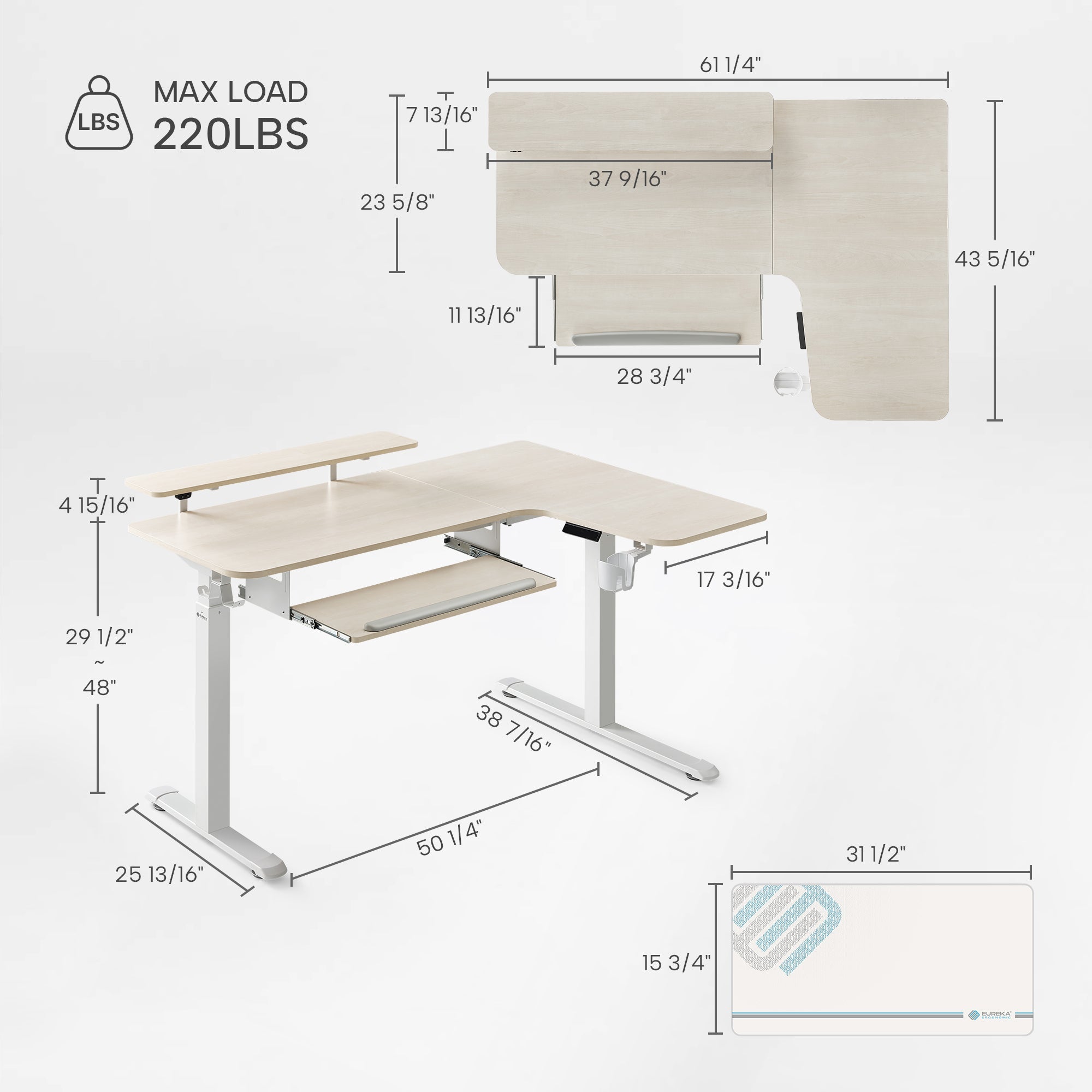 L-Shaped Standing Desk with Accessories Set (60"x23")