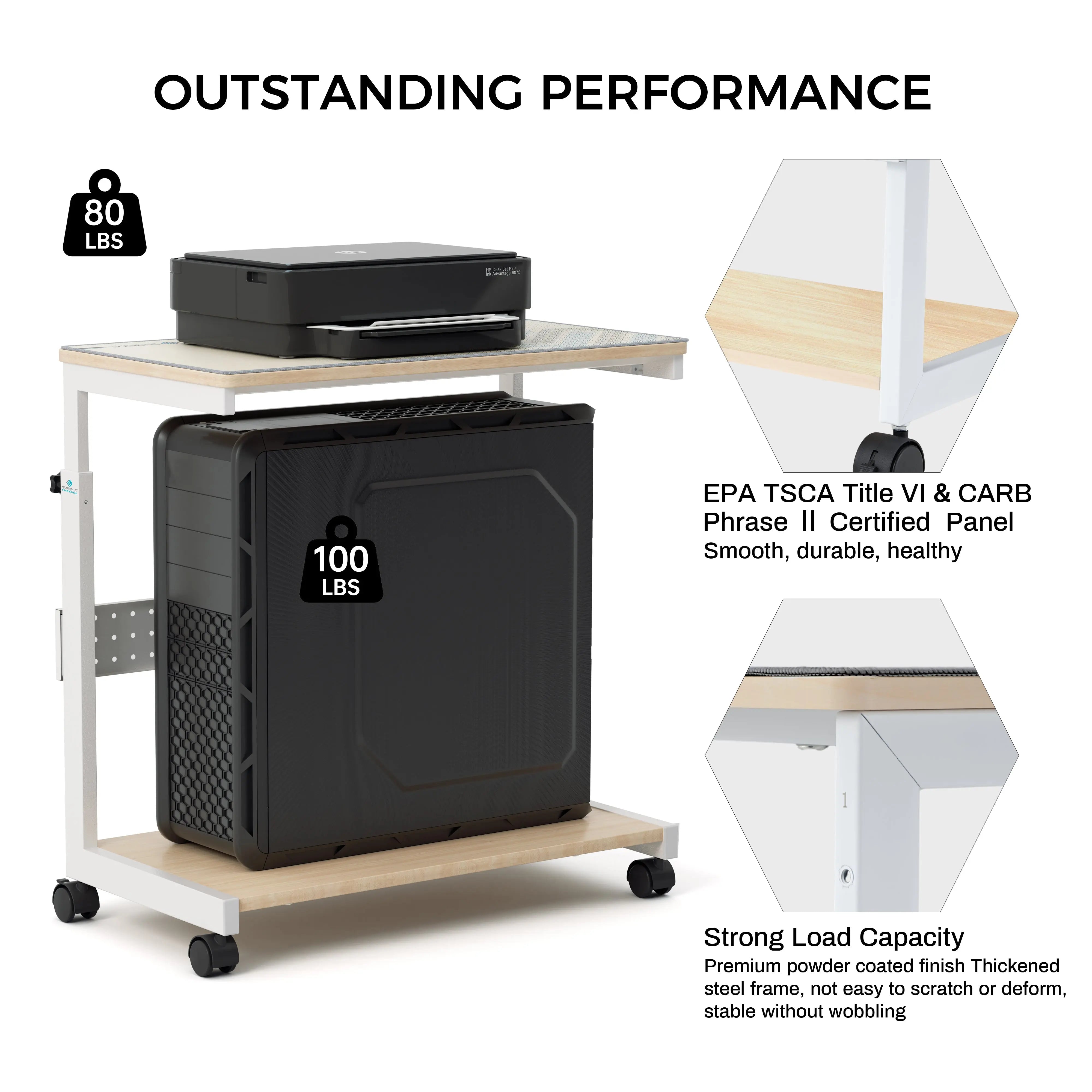 Eureka Ergonomic Mobile Cpu Cart: Height Adjustable, Sturdy Frame, Rolling Wheels for a Stable Setup.
