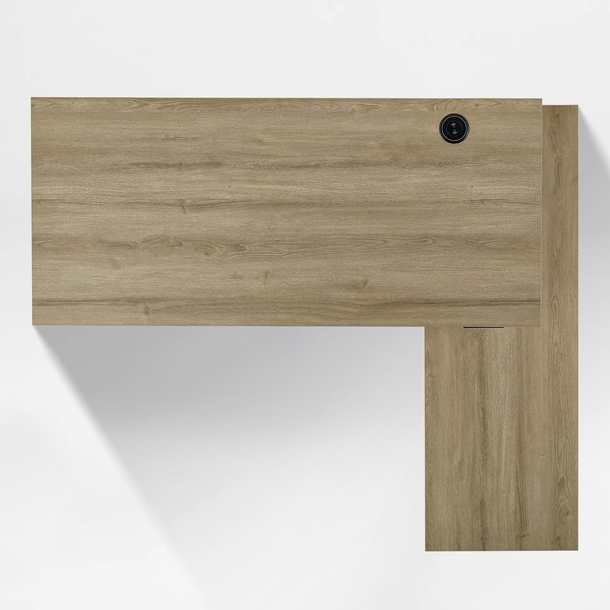 Eureka Ergonomic Ark ES Executive Desk Top View With Sonoma Oak Wood Grain Surface.