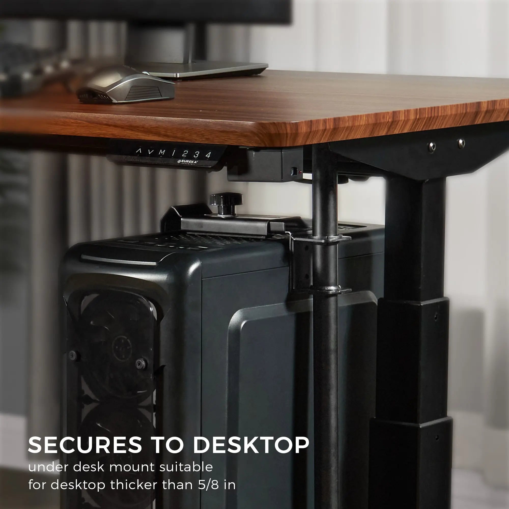 Eureka Ergonomic Cpu Holder Under Desk, Securing a Pc Tower, Black Design, Wooden Desk.