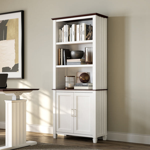 White Ark Es Bookshelf With Storage Cabinet, a Stylish Addition to Any Living Space Or Home Office.