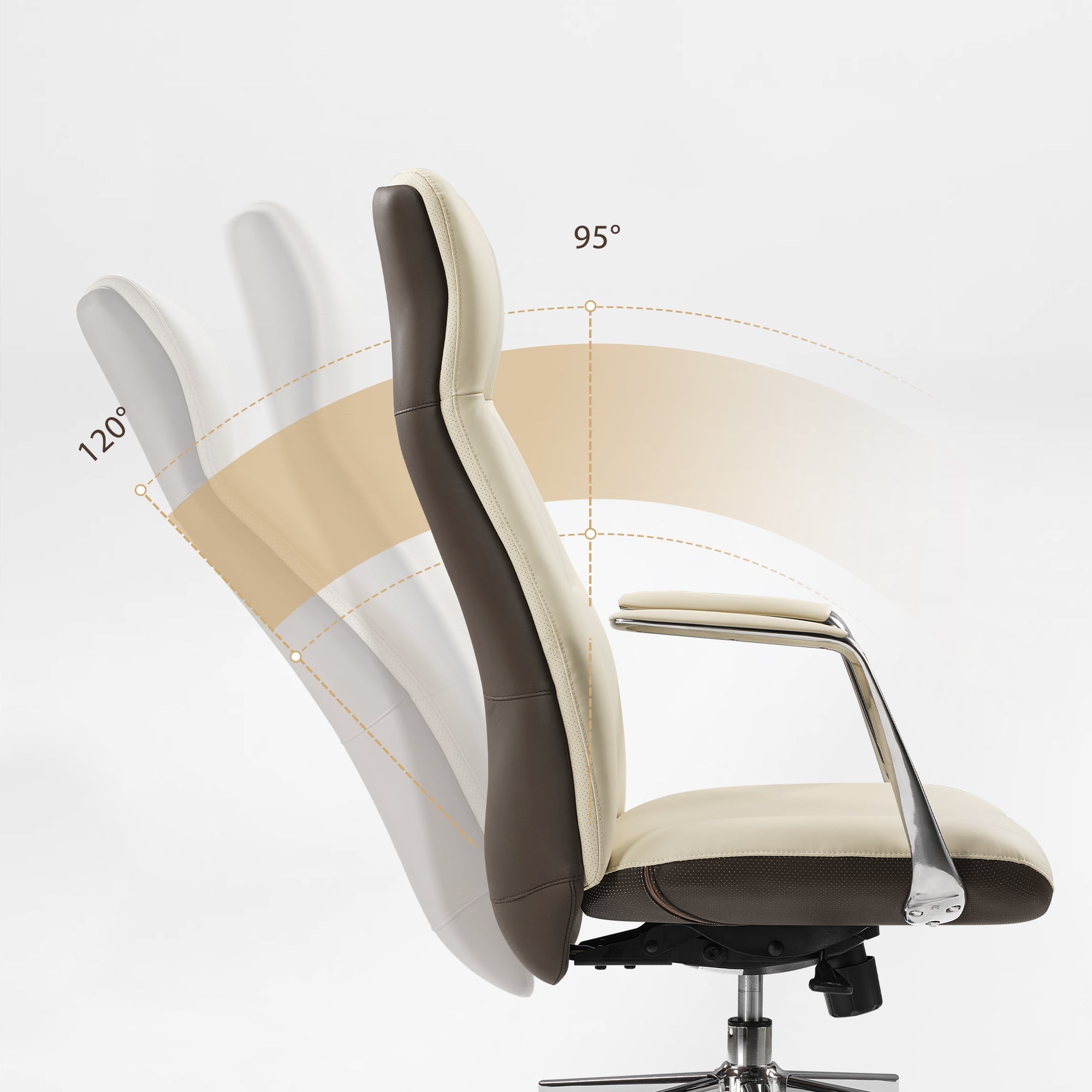 Royal Slim Executive Office Chair: Cream Leather, Ergonomic Design, Adjustable Backrest (95°-120°).