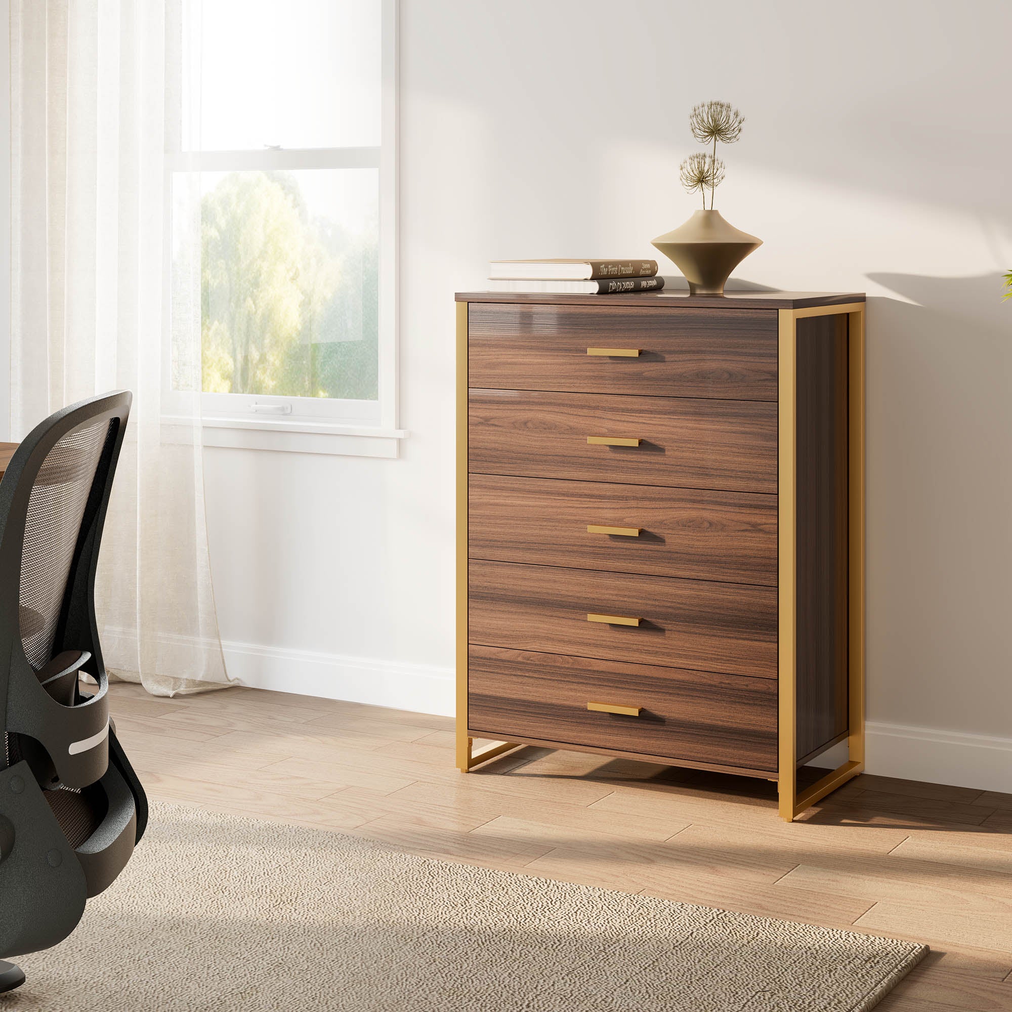 42" Chest 5-Drawers Dresser Accent Cabinet Walnut