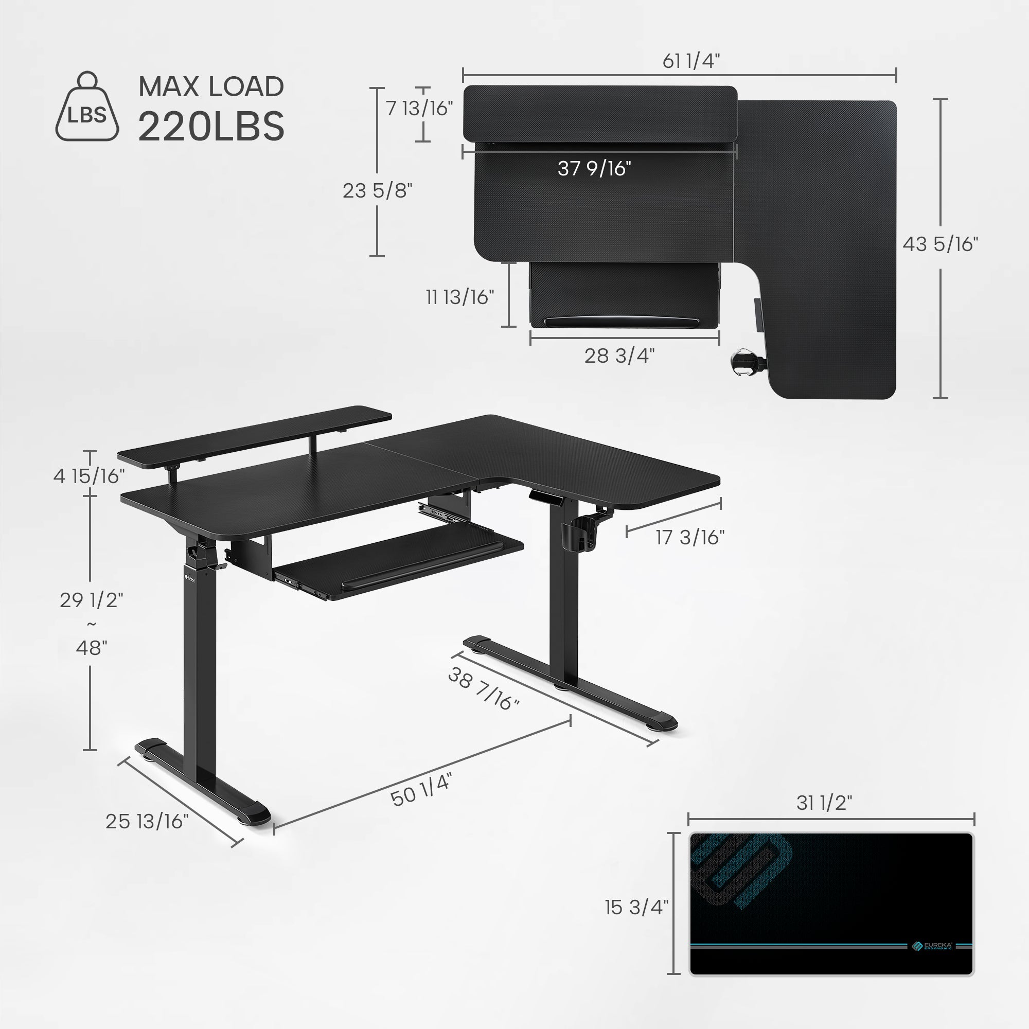 L-Shaped Standing Desk with Accessories Set (60"x23")