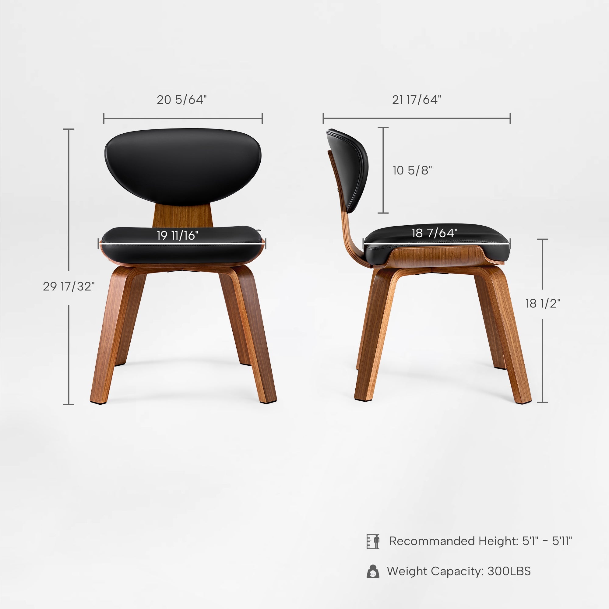 Belmar Black Leather Dining Chair Dimensions: 30 1/2 Height, 20 11/16 Seat, 19 7/8 Width, Ergonomic Dining Chair Design.