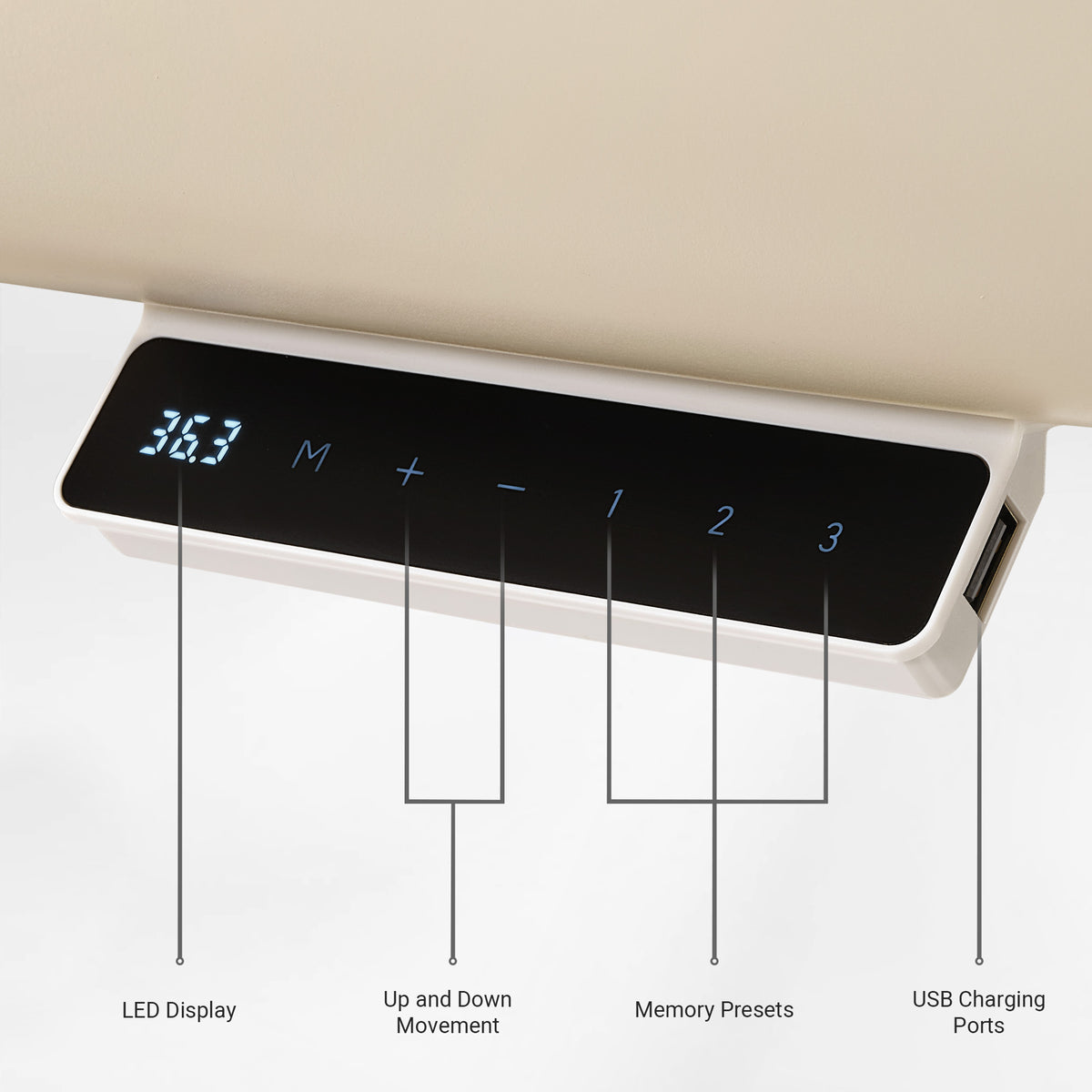 Eureka Ergonomic Opal Oval Executive Standing Desk Control Panel With Led Display, Memory Presets, and Usb Charging Ports.