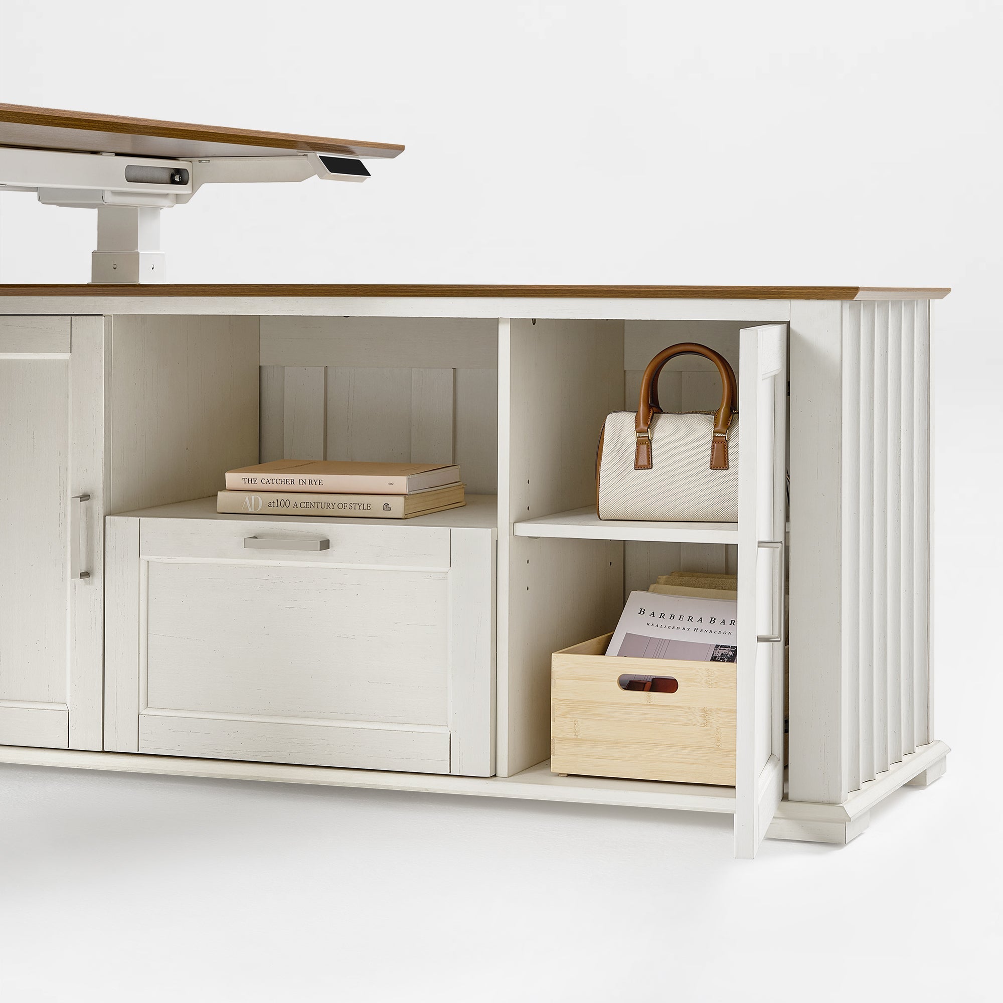 Eureka Ergonomic Ark ES Executive Desk Warm Walnut With Storage Cabinet.