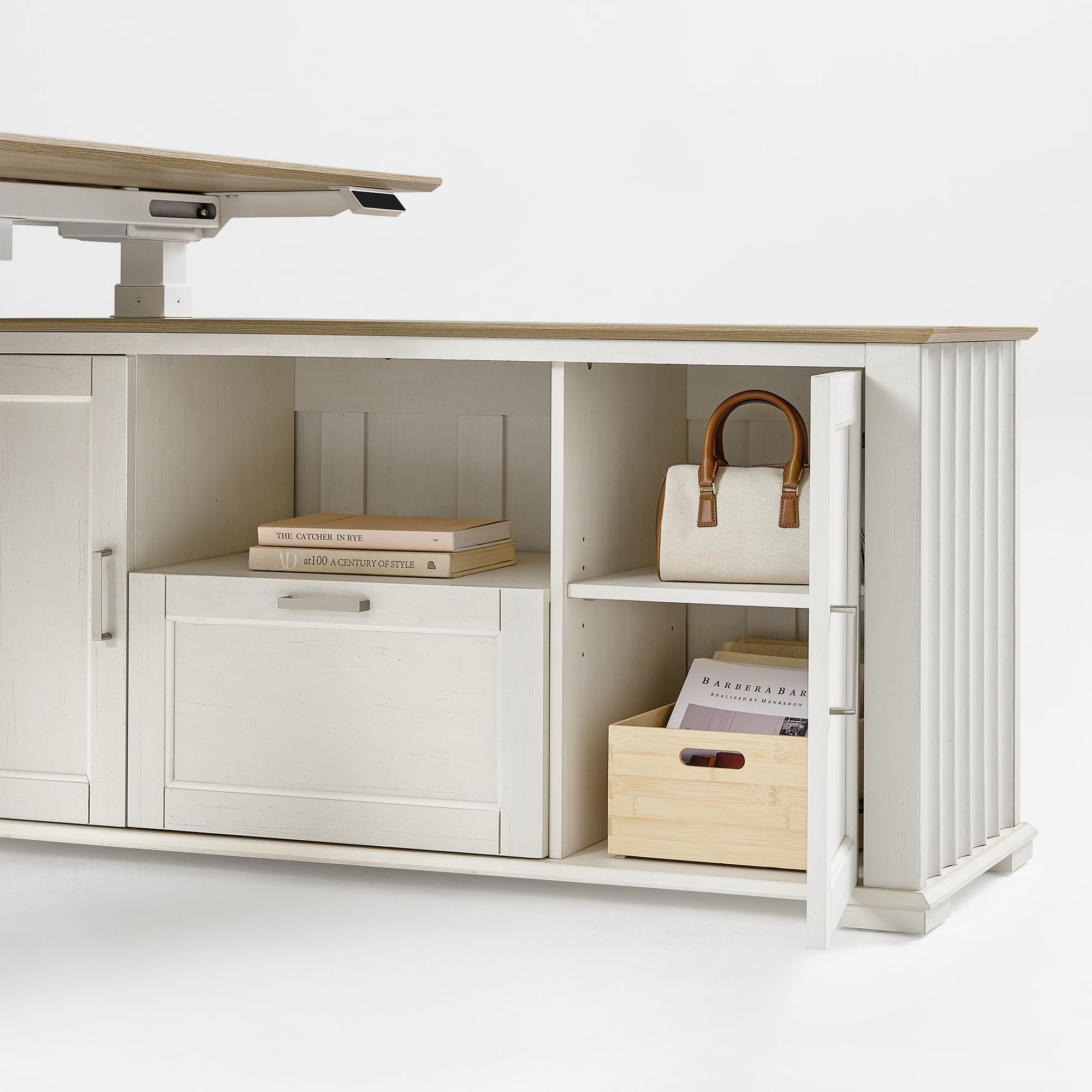 Eureka Ergonomic Ark ES Executive Desk Sonoma Oak With Storage Cabinet.