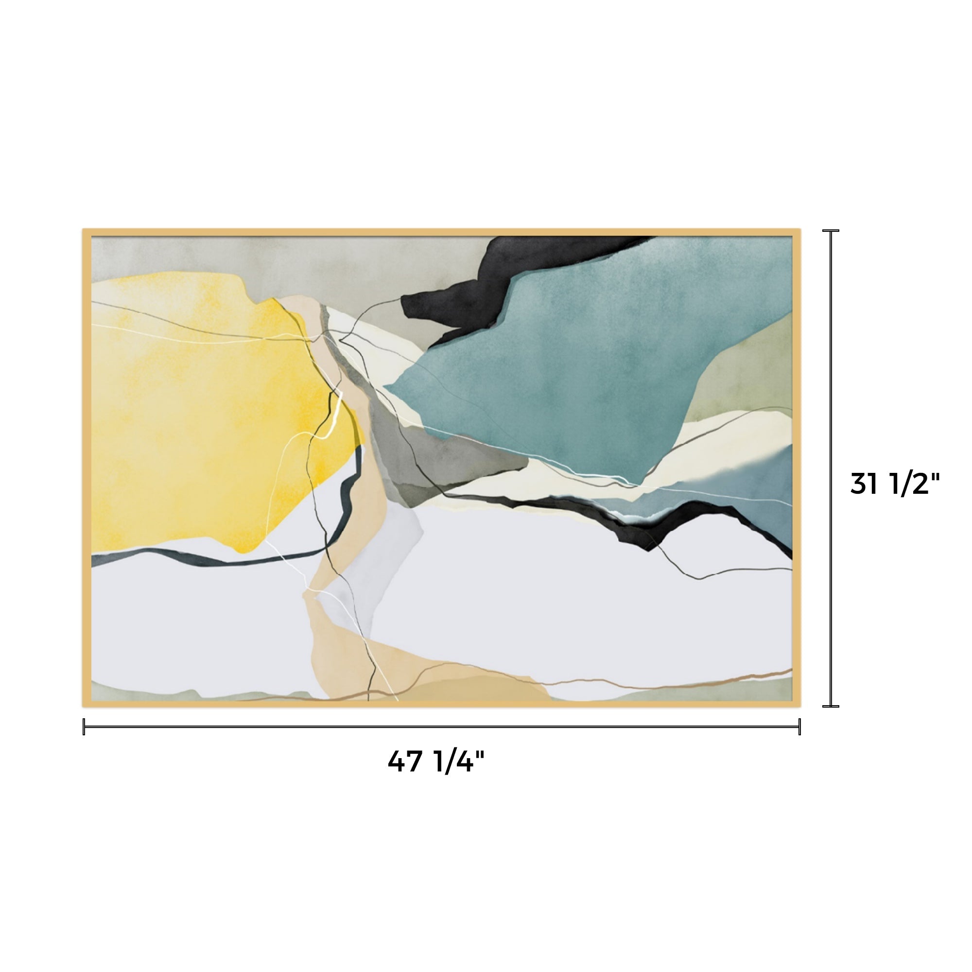 WA-01 Abstract Wall Art Print, Gold Frame, Yellow and Blue Modern Art for Living Room Decor, 47 1/4 X 31 1/2.
