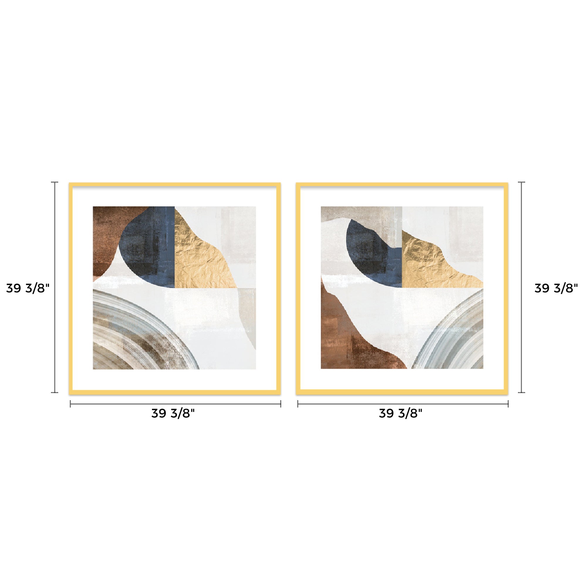 WA-03 Set of 2 Abstract Wall Art Prints With Gold Frames, Perfect for Various Interior Styles, 39X39 Size.