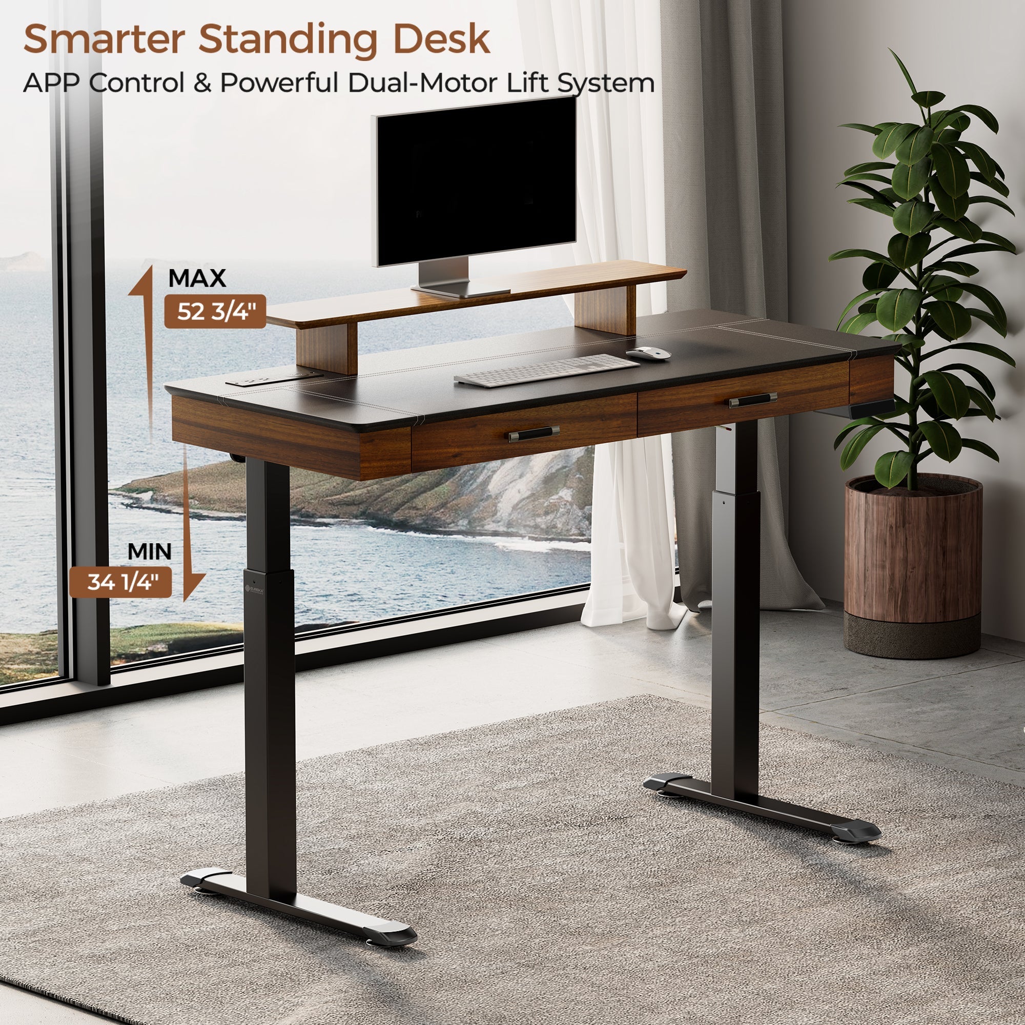 Faux Saddle Leather Adjustable Standing Desk (55"x23")