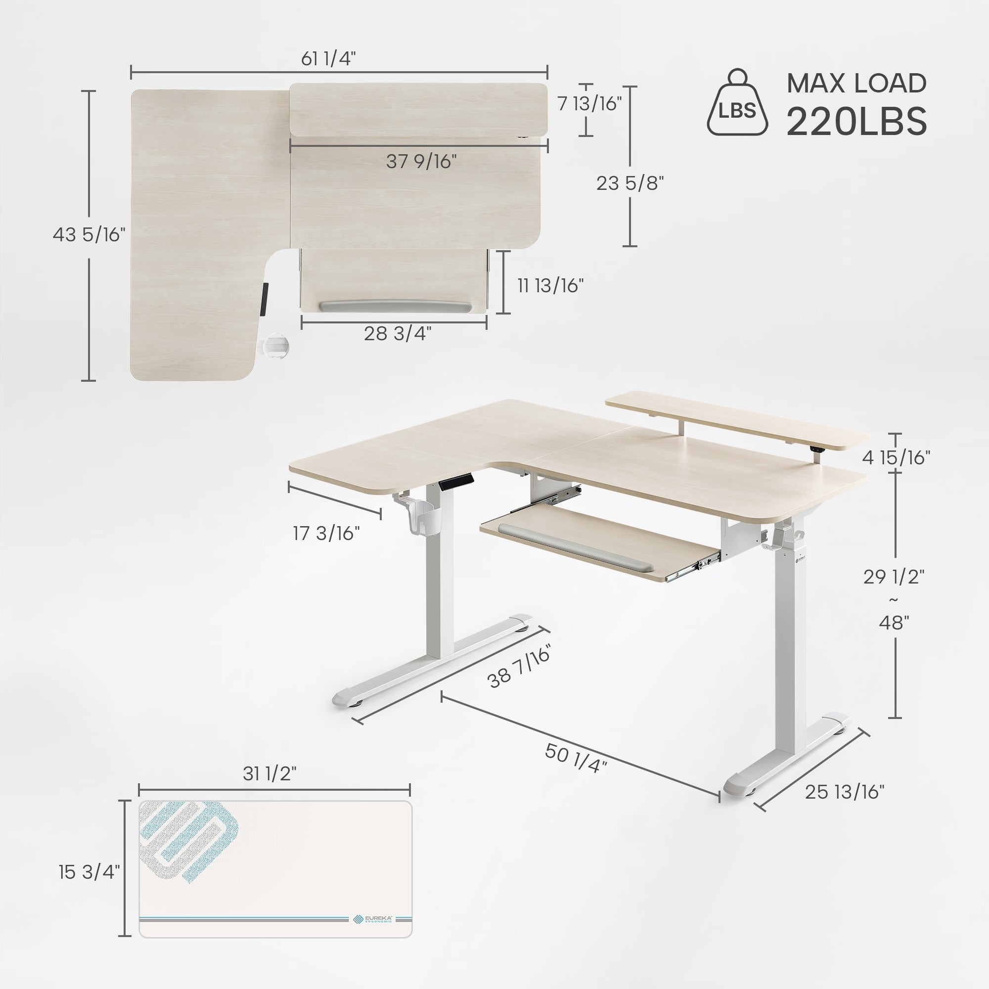 L-Shaped Standing Desk with Accessories Set (60"x23")