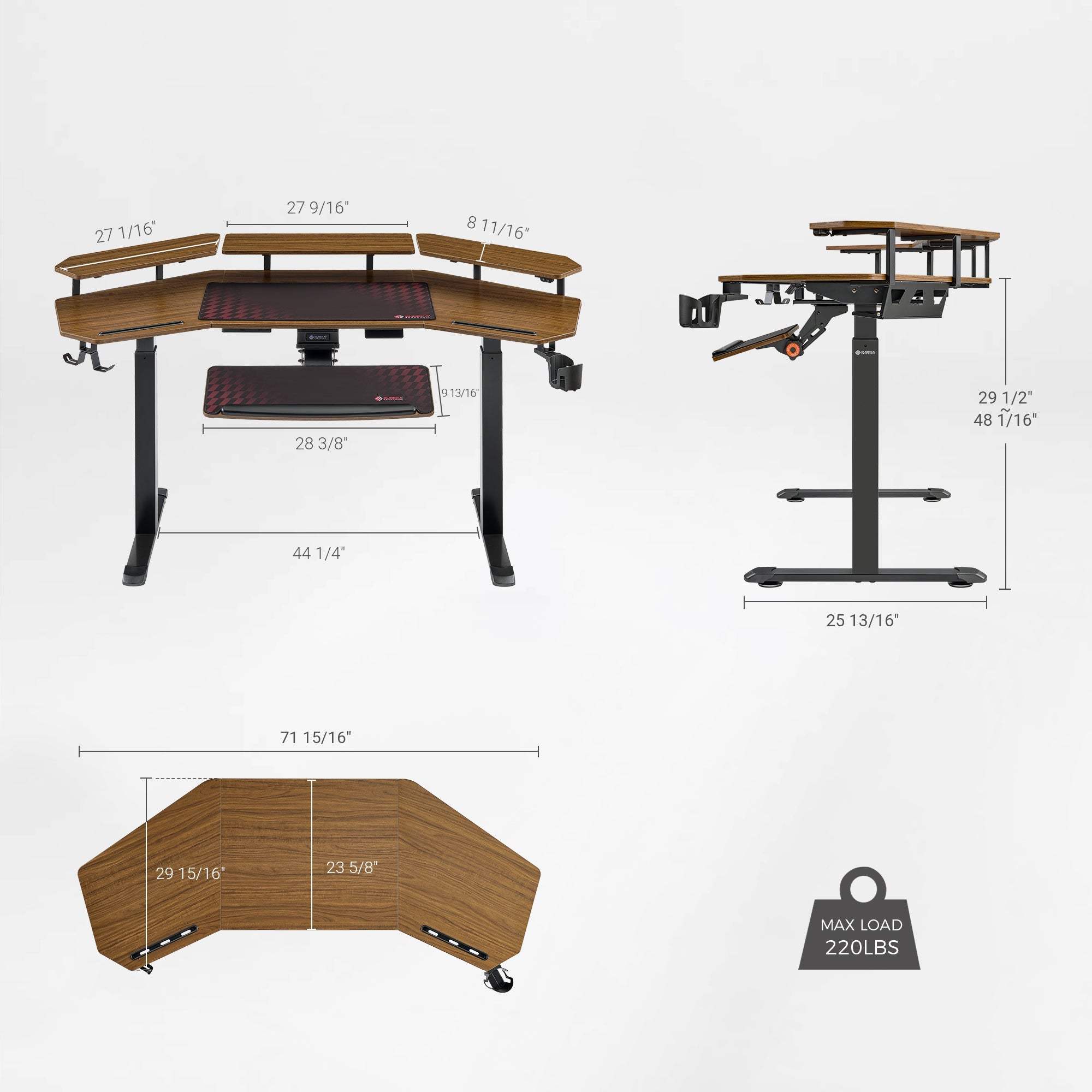 Eureka Ergonomic Aero Pro Wing-Shaped Standing Desk With Dimensions, 220Lbs Max Load. Black Ergonomic Gaming Desk Setup.