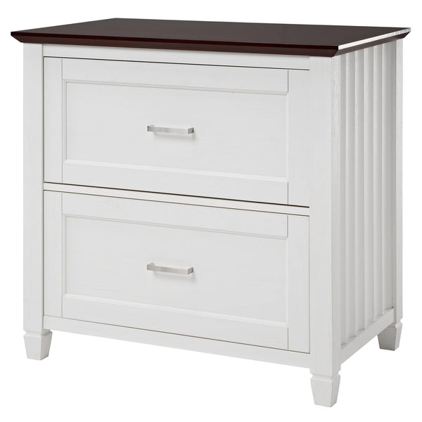 Eureka Ergonomic Ark Es 29 White File Cabinet With Brown Top.