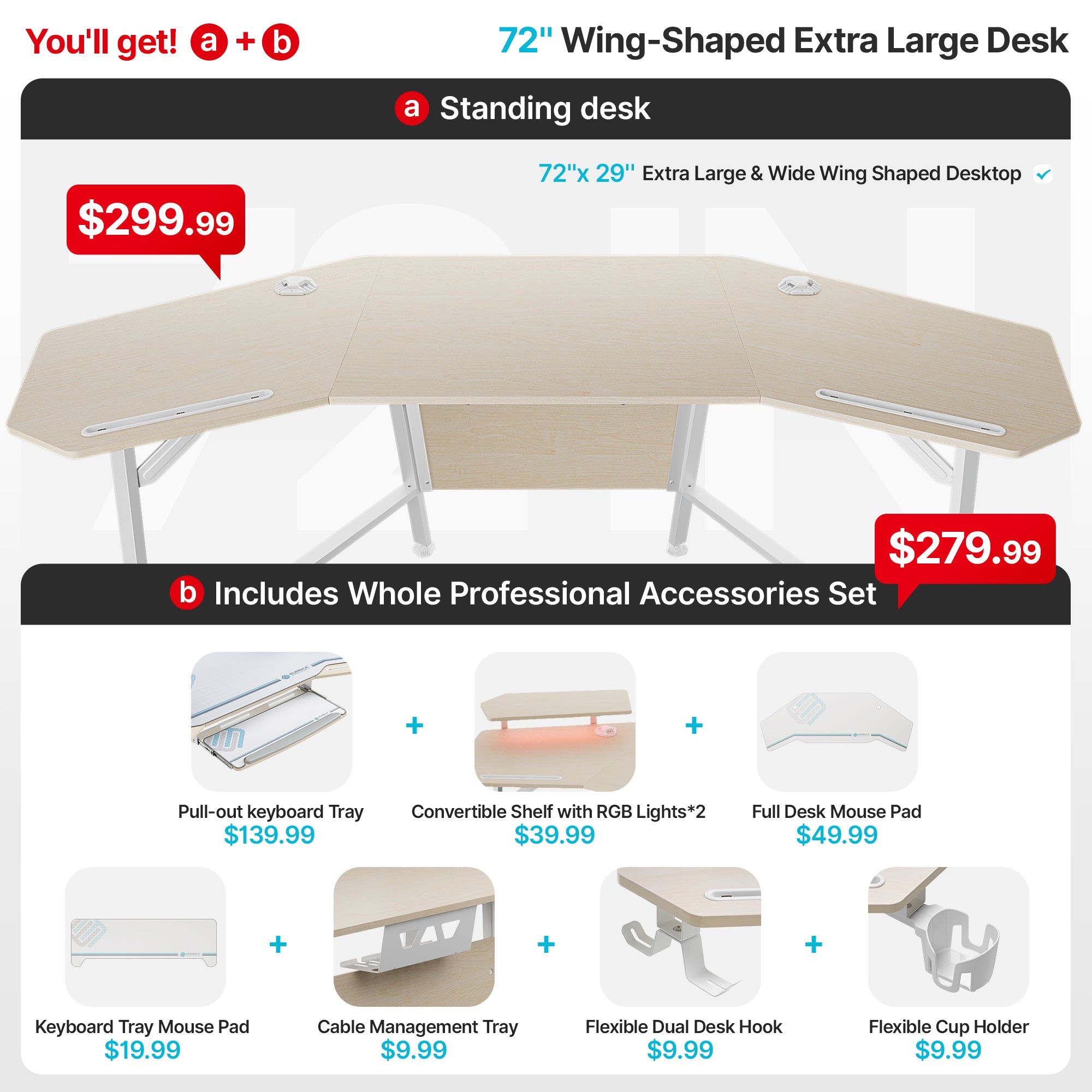 Aero Wing Shaped Studio Desk  (63" & 72'')