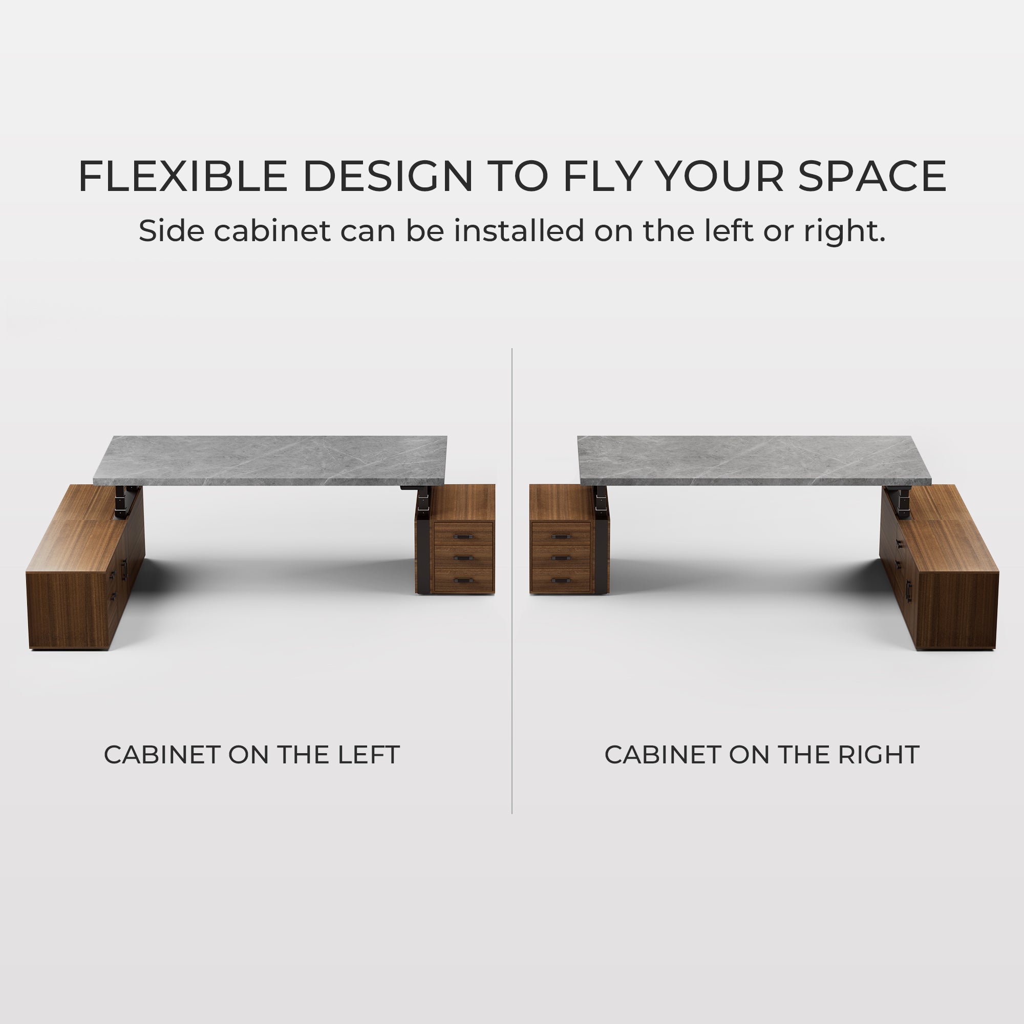 Eureka Ergonomic Zen Pro Executive Desk With Flexible Design: Side Cabinet Can Be On Left Or Right, Black Sintered Stone Top.