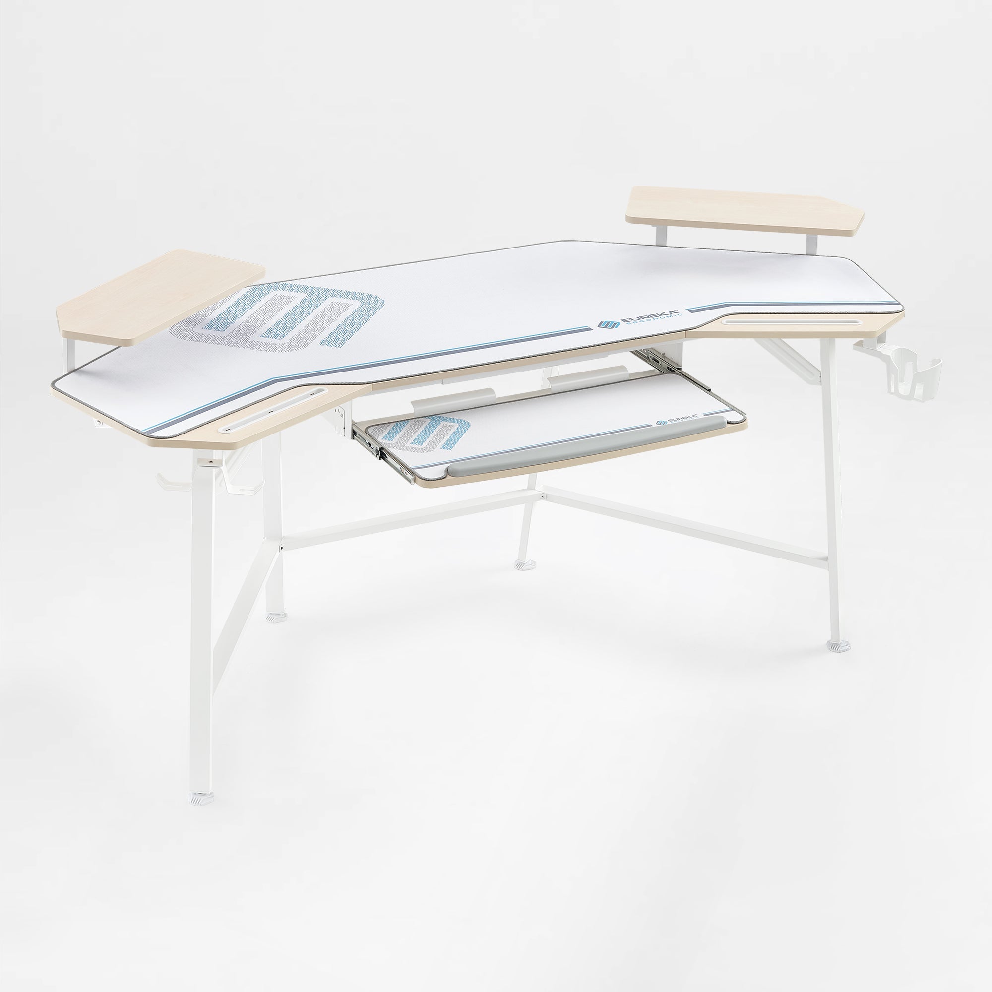 Eureka Ergonomic Aero Wing Desk, White Gaming Desk With Monitor, Keyboard, Speakers, and Accessories, Ideal for Streaming.