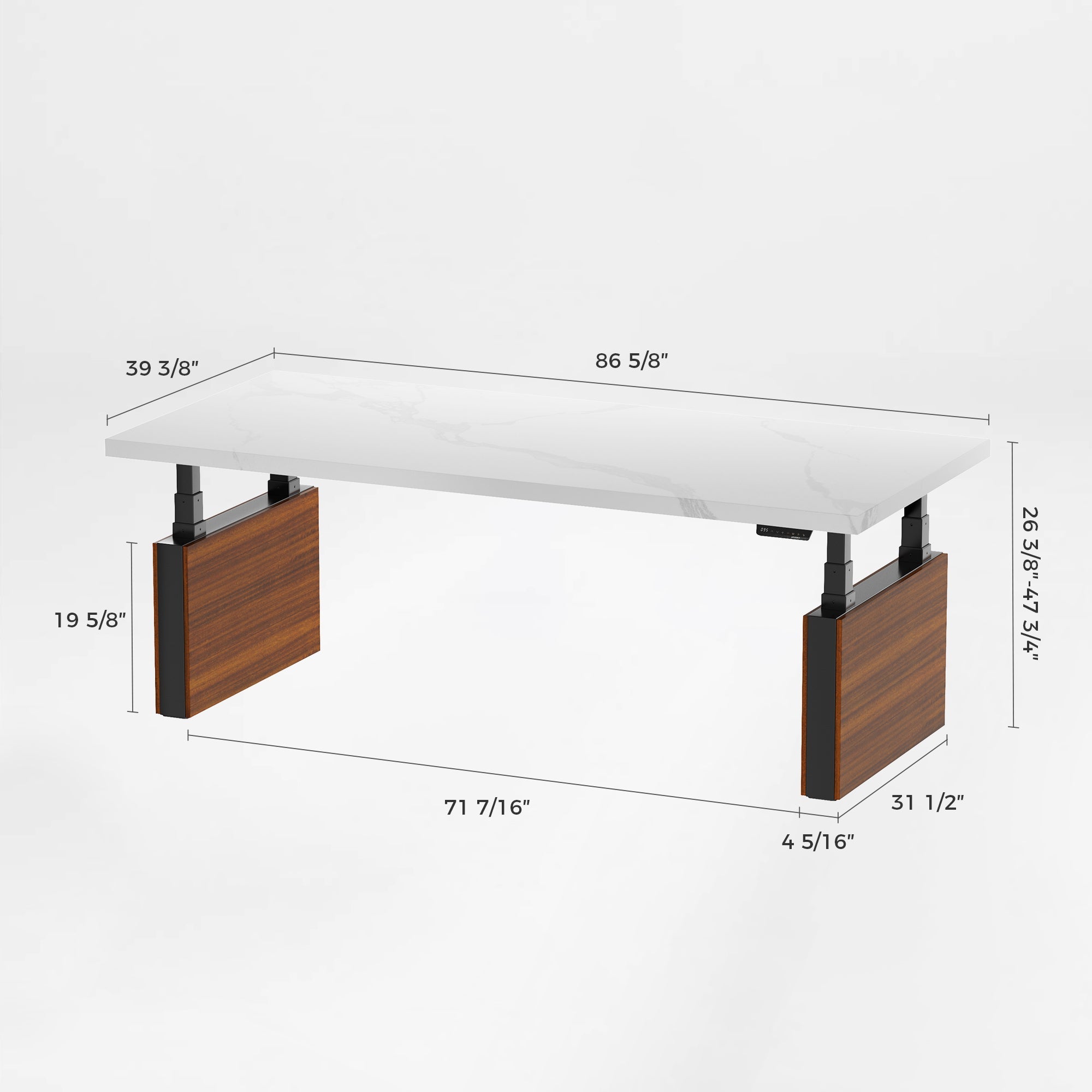 Zen Pro Executive Standing Desk, White Sintered Stone Desktop, Wood Accents, and Adjustable Height By Eureka Ergonomic.