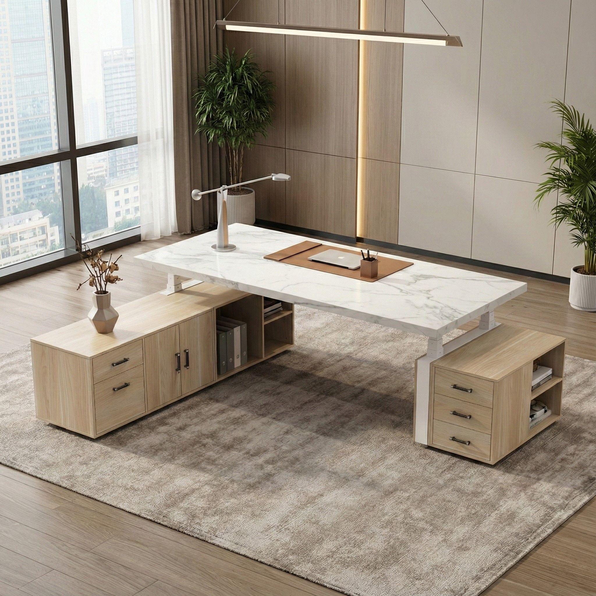 Zen Pro Series, 87"/72" Executive Standing Desk with Cabinets Set