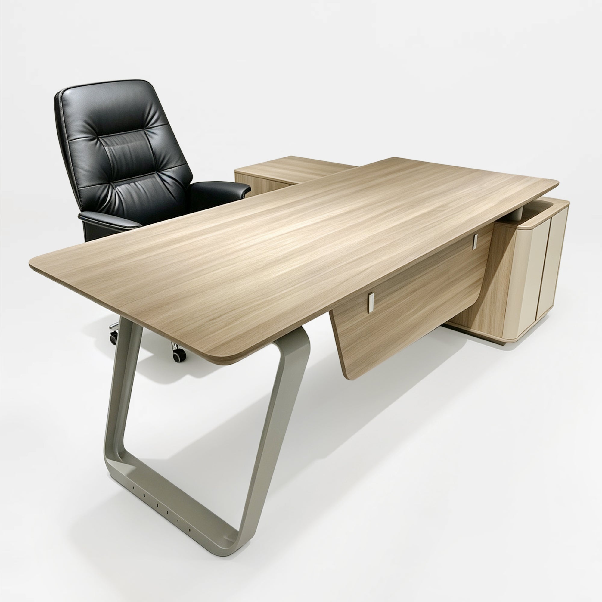 L-Shaped Executive Desk with Storage Cabinet