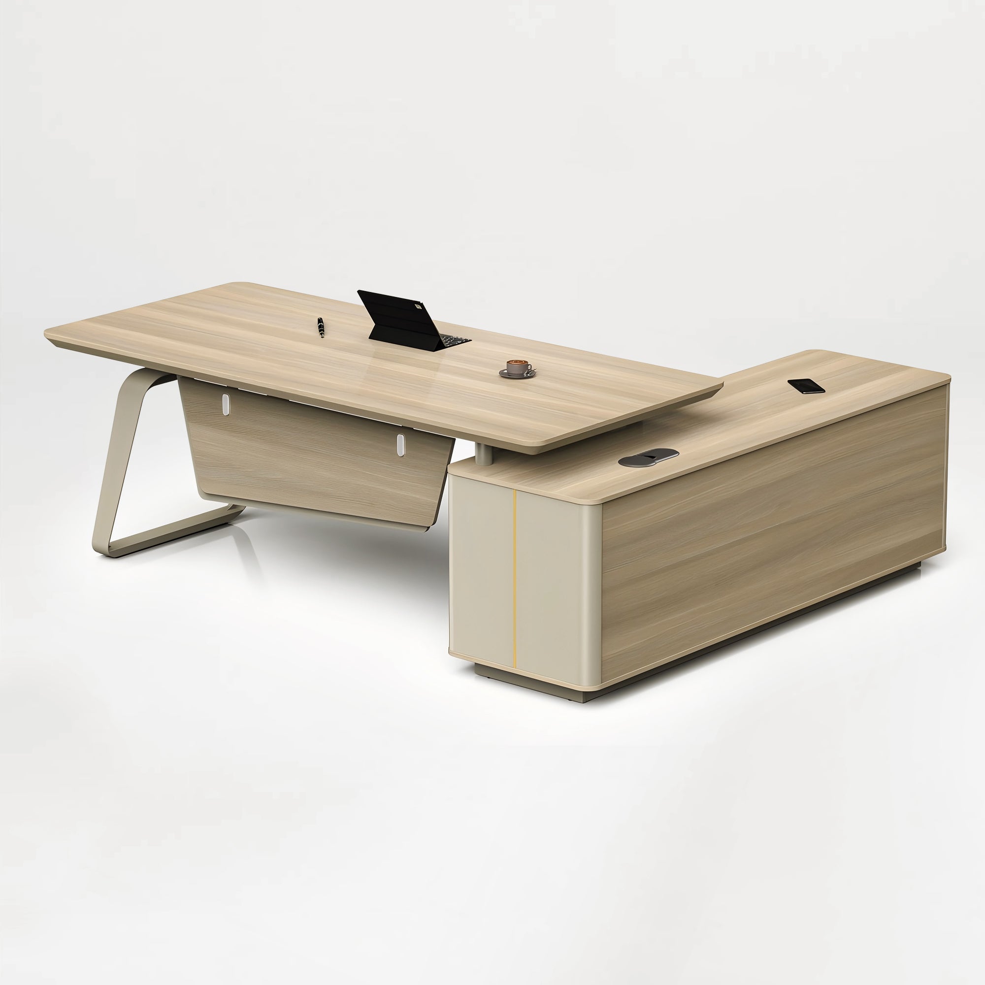 L-Shaped Executive Desk with Storage Cabinet