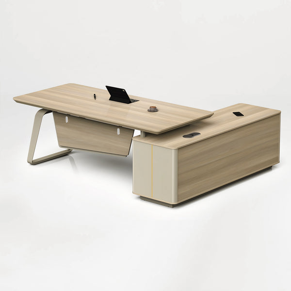 L-Shaped Executive Desk with Storage Cabinet