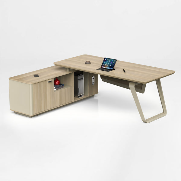 L-Shaped Executive Desk with Storage Cabinet