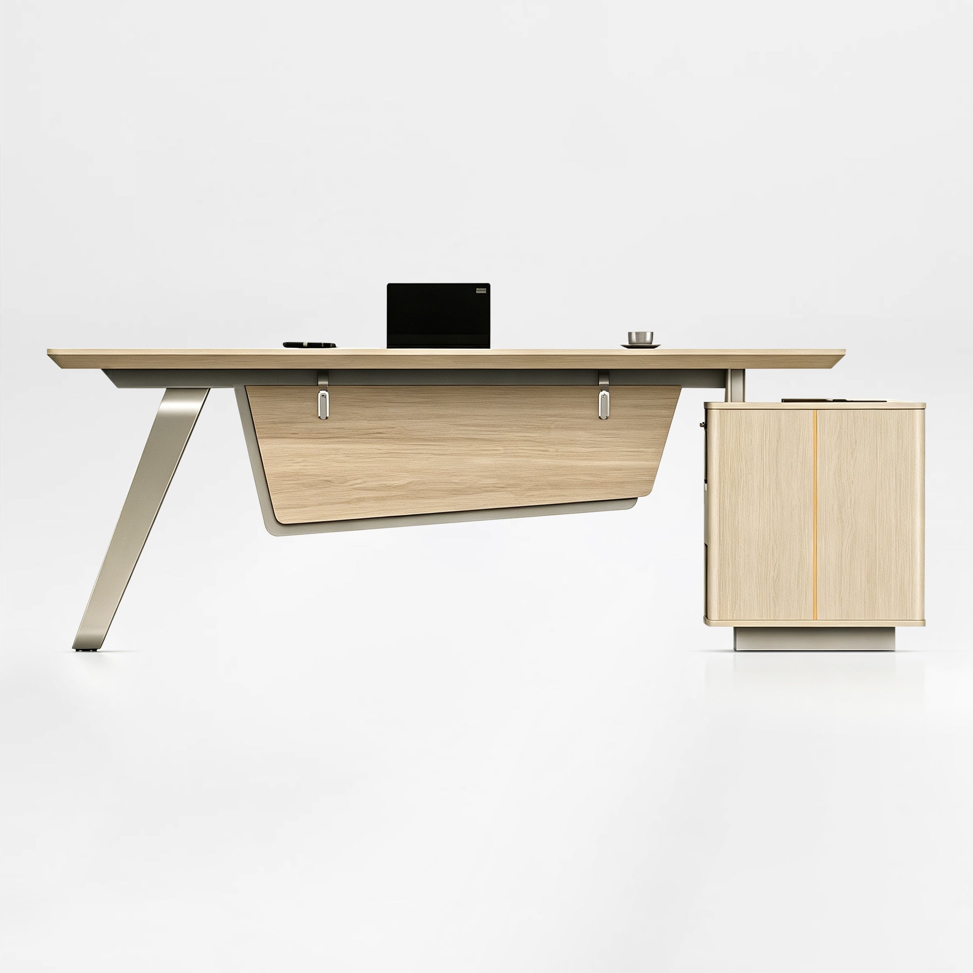 L-Shaped Executive Desk with Storage Cabinet