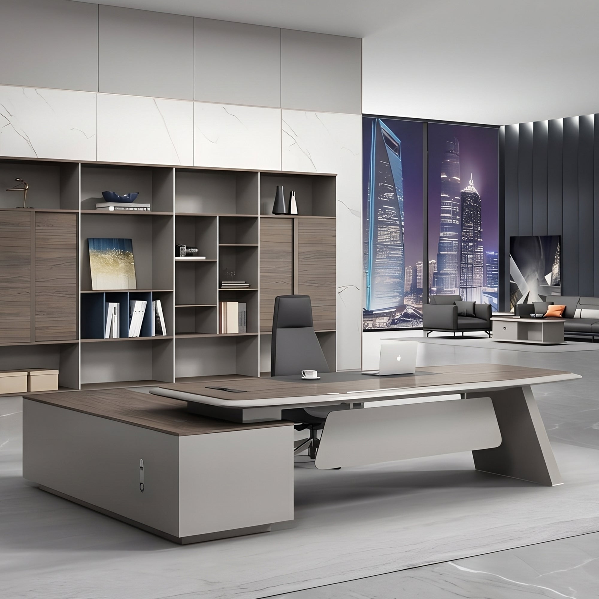 Walnut Grain & Khaki Executive President Desk