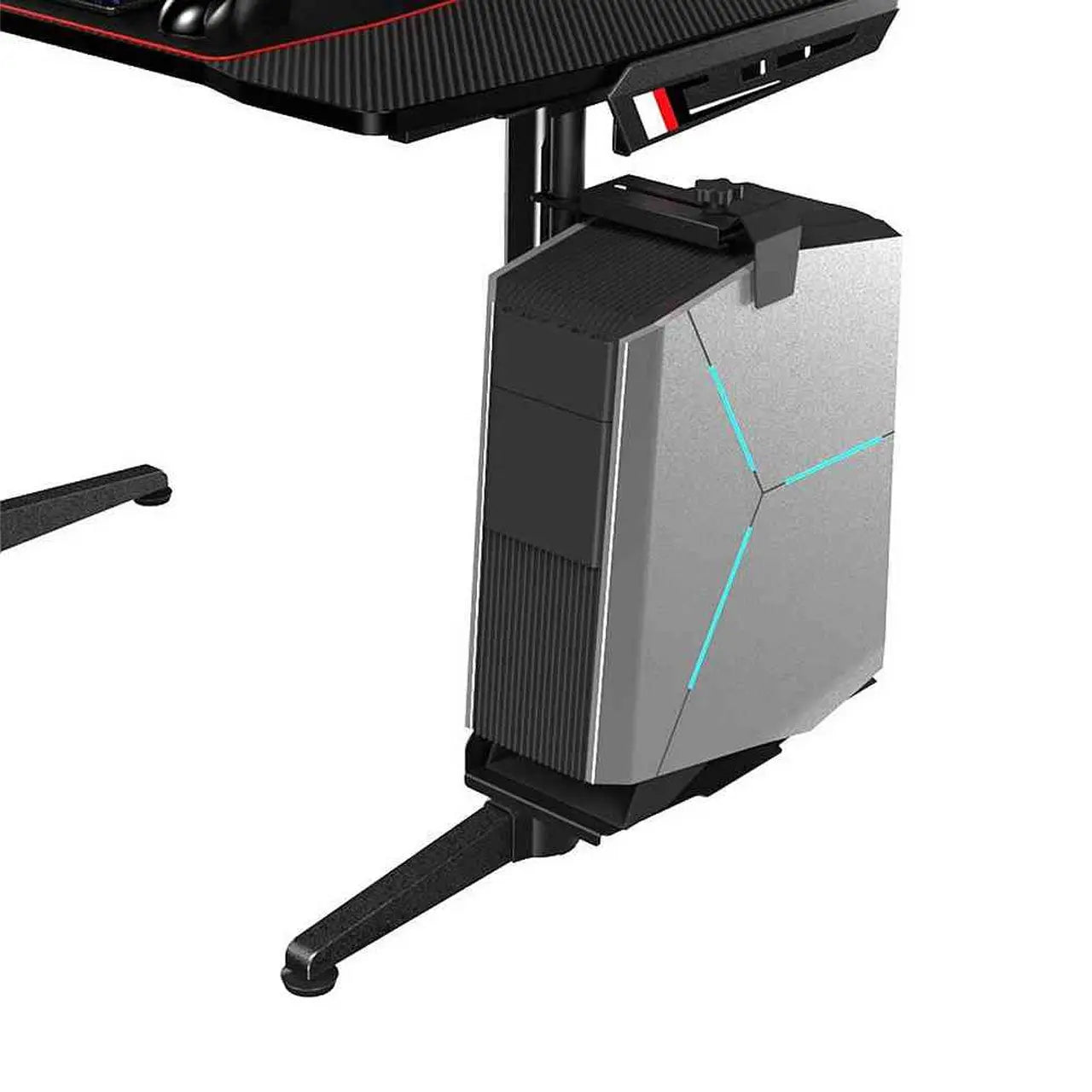 Eureka Ergonomic Cpu Holder Mounted Under a Standing Desk, Silver Pc Tower, Blue Led Accents, Cable Management.