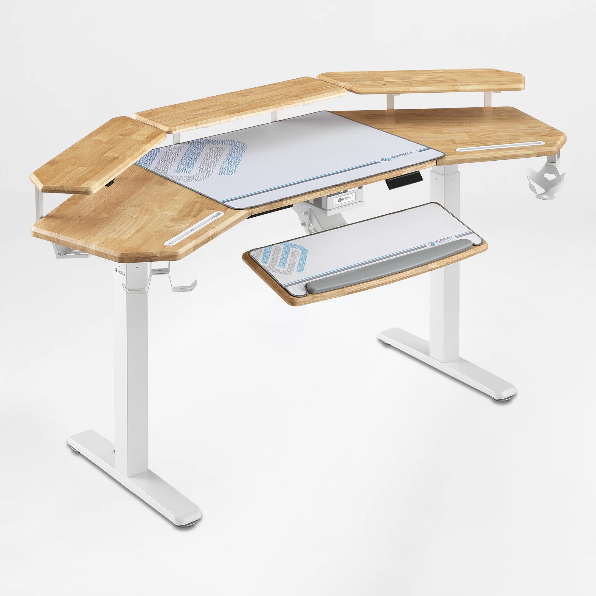 Eureka Ergonomic Aero Pro Wing-Shaped Standing Desk Setup With Accessories, Ergonomic Design, and Monitor.