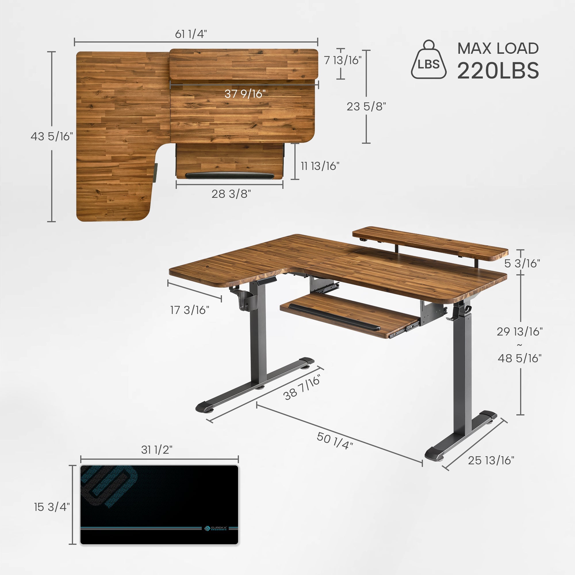 Eureka Ergonomic Desk dimensions  and weight capacity