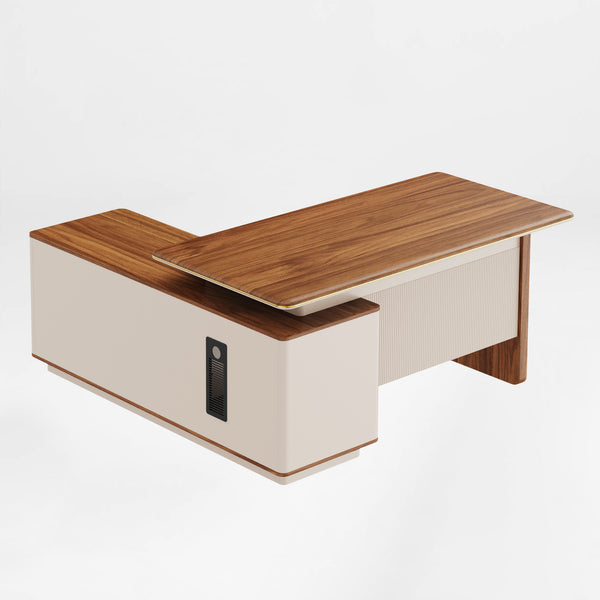 L-Shaped Executive Desk with Storage Cabinet