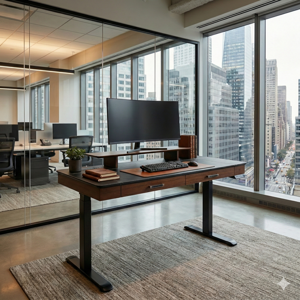 Faux Saddle Leather Adjustable Standing Desk (55"x23")