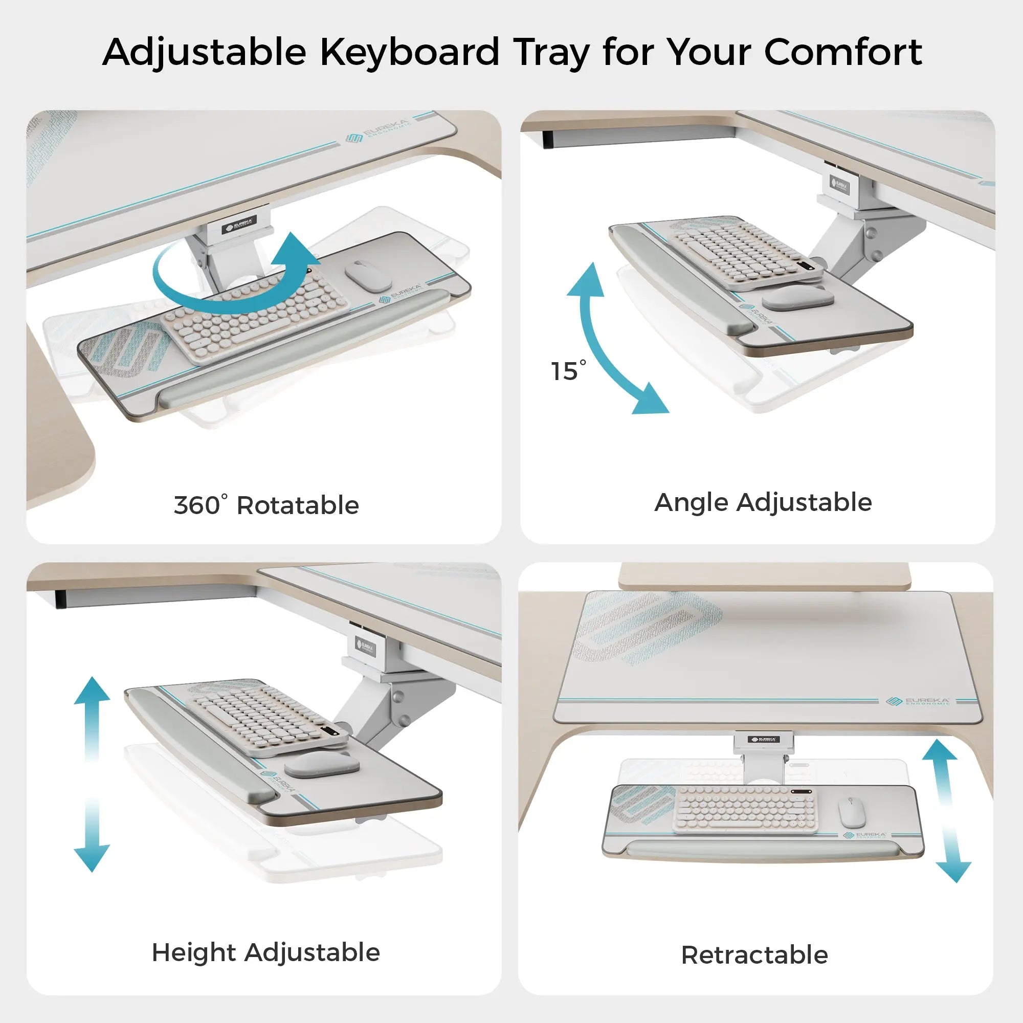Eureka Ergonomic Adjustable Keyboard Tray, Ergonomic Comfort With 360° Rotation, Angle & Height Adjustability.