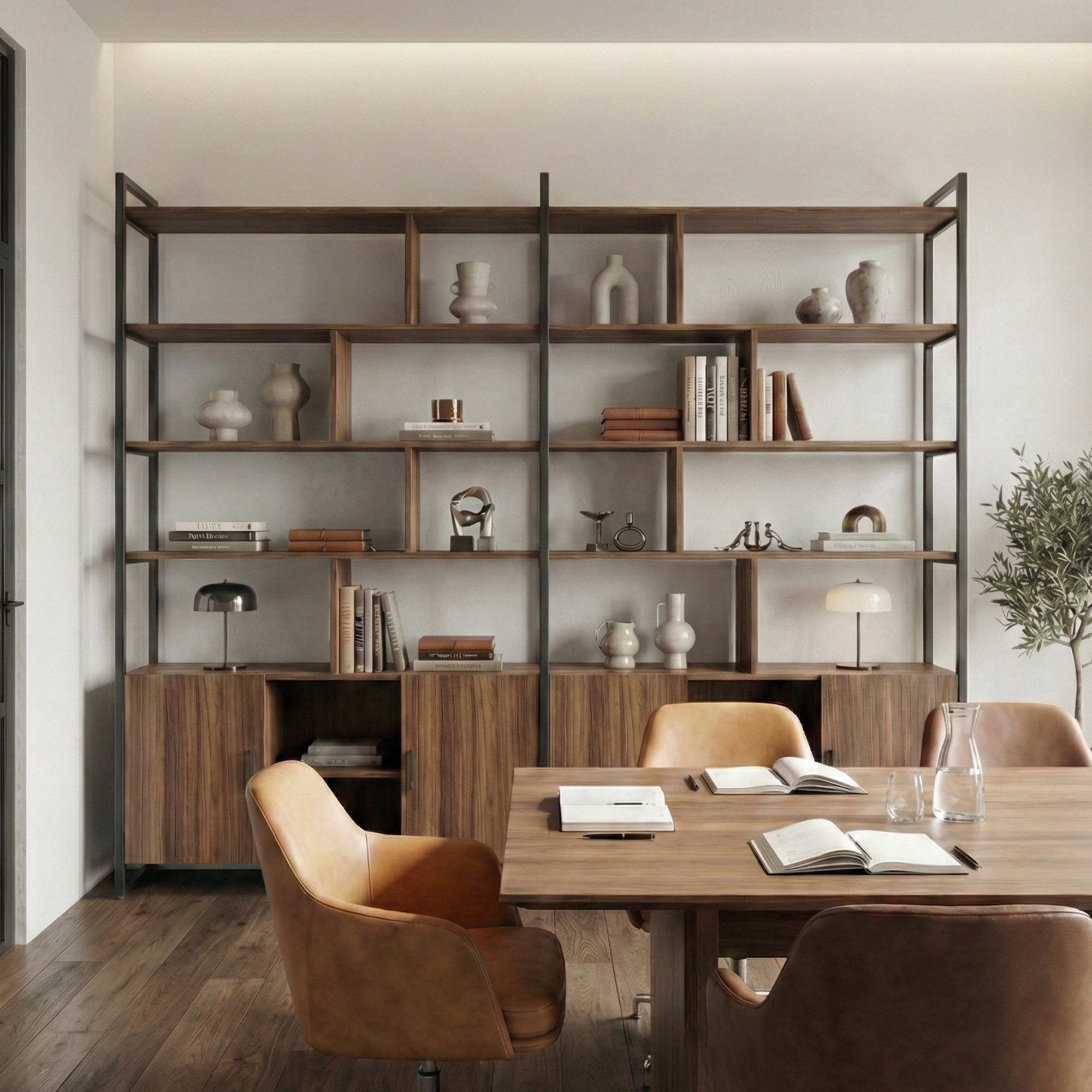 Napa Wood Bookcase Cabinet, Bottom Storage, Adjustable Book Shelves