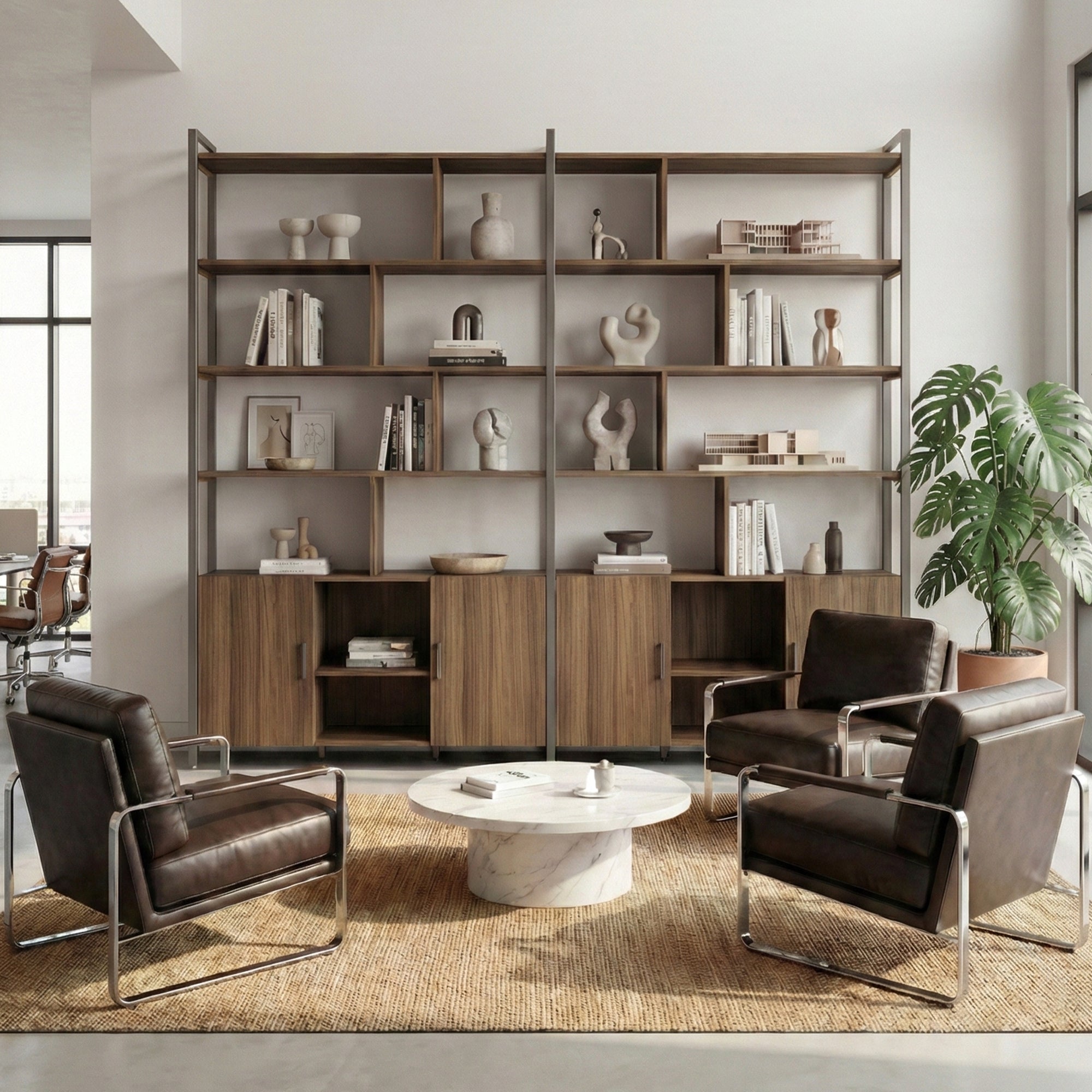 Napa Wood Bookcase Cabinet, Bottom Storage, Adjustable Book Shelves