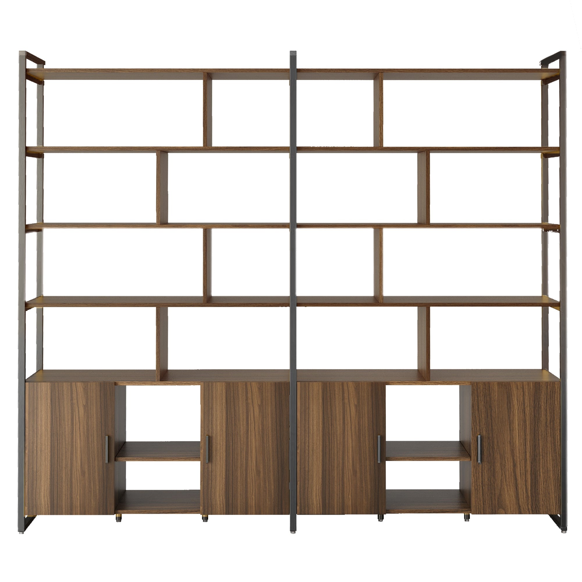 Napa Wood Bookcase Cabinet With Adjustable Shelves and Bottom Storage, Featuring a Stylish Design for Home Or Office,Front View.