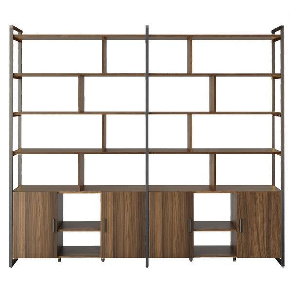 Napa Wood Bookcase Cabinet With Adjustable Shelves and Bottom Storage, Featuring a Stylish Design for Home Or Office,Front View.