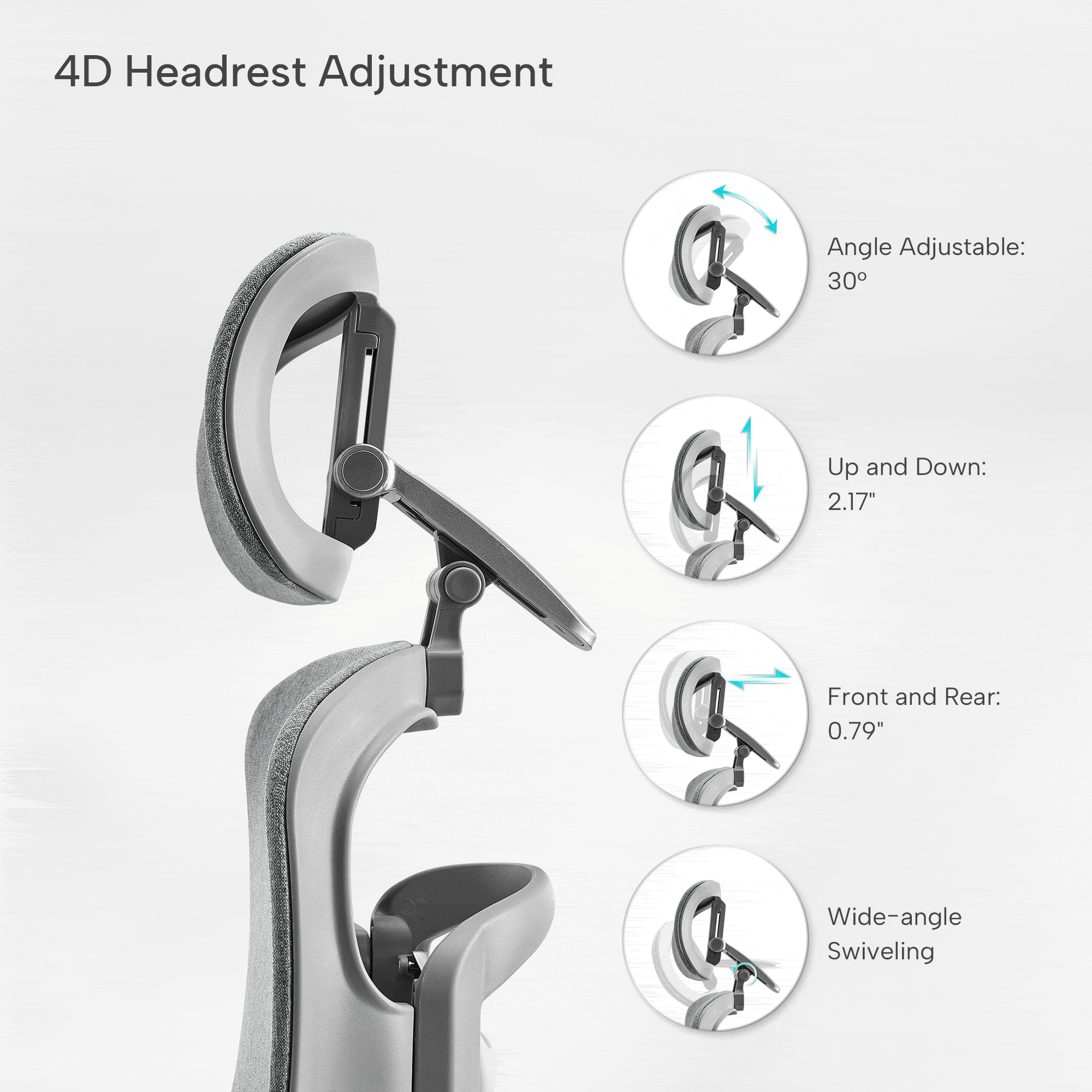 Headrest Adjustment, Silver Gray, Fabric