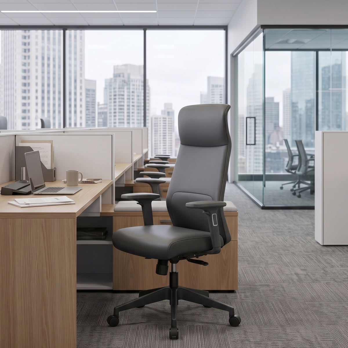Eureka Ergonomic gray Valen chair at high-rise office desk