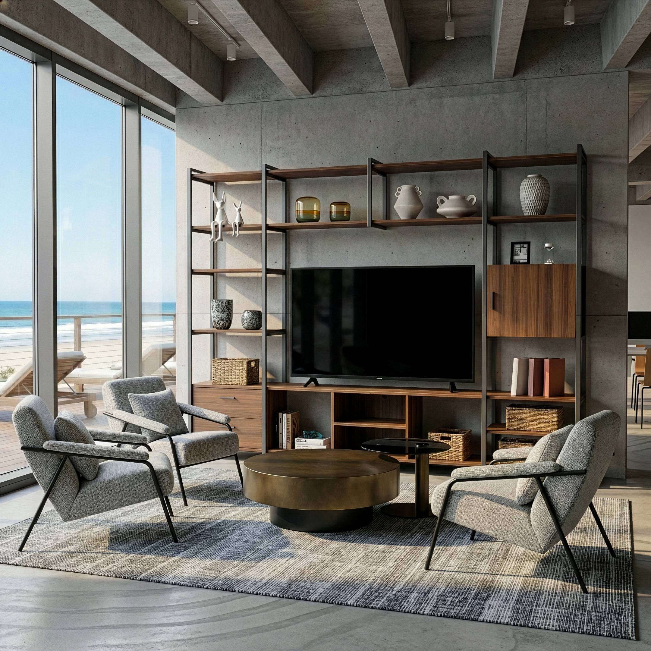 Sonoma TV Stand with Shelves, Cabinet, and Drawers, Featuring a Modern Entertainment Center with Storage, Perfect for Commercial Office and Reception Areas.