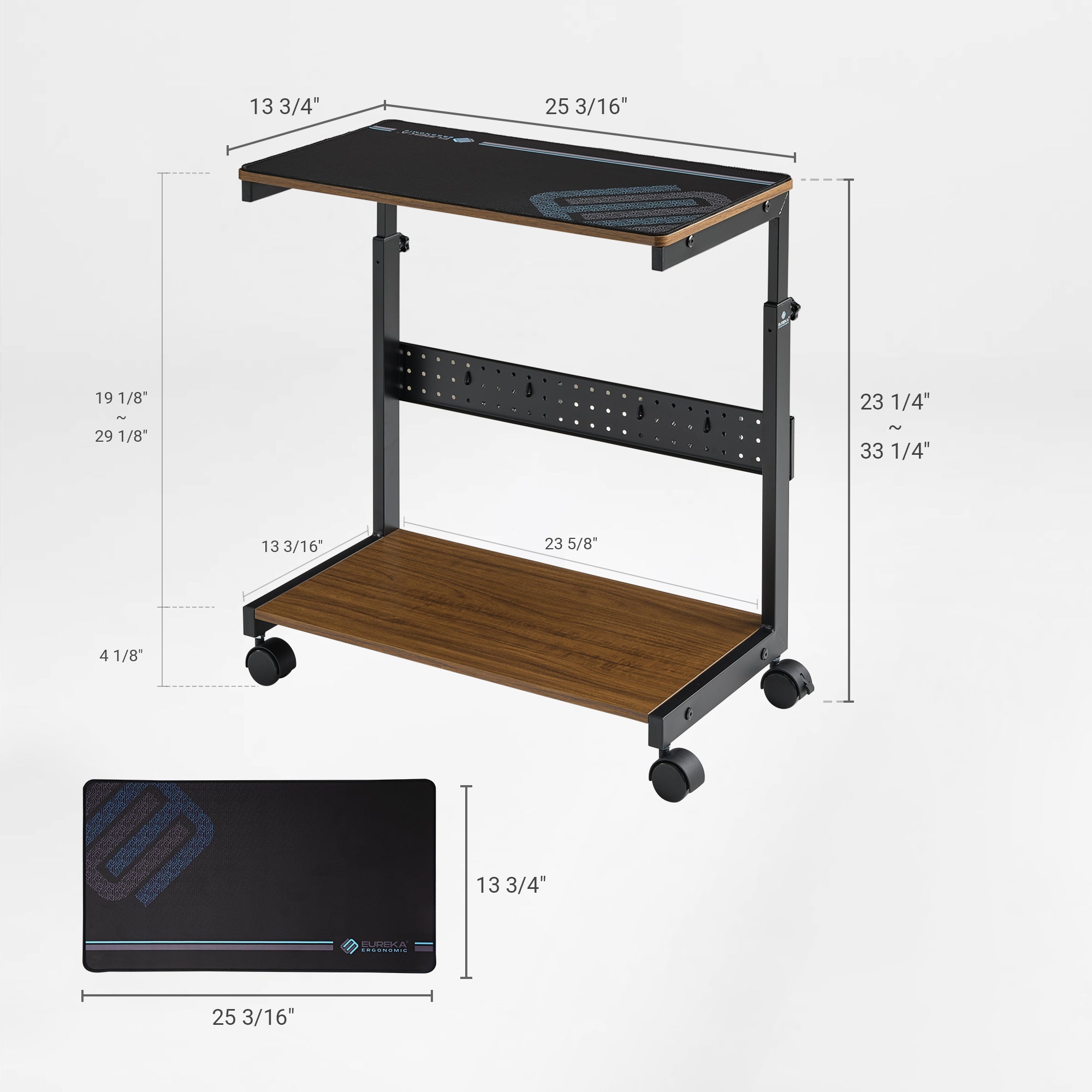 Eureka Ergonomic Mobile Cpu Cart Dimensions, Height Adjustable, Black Steel Frame, Includes Mousepad and Rolling Wheels.